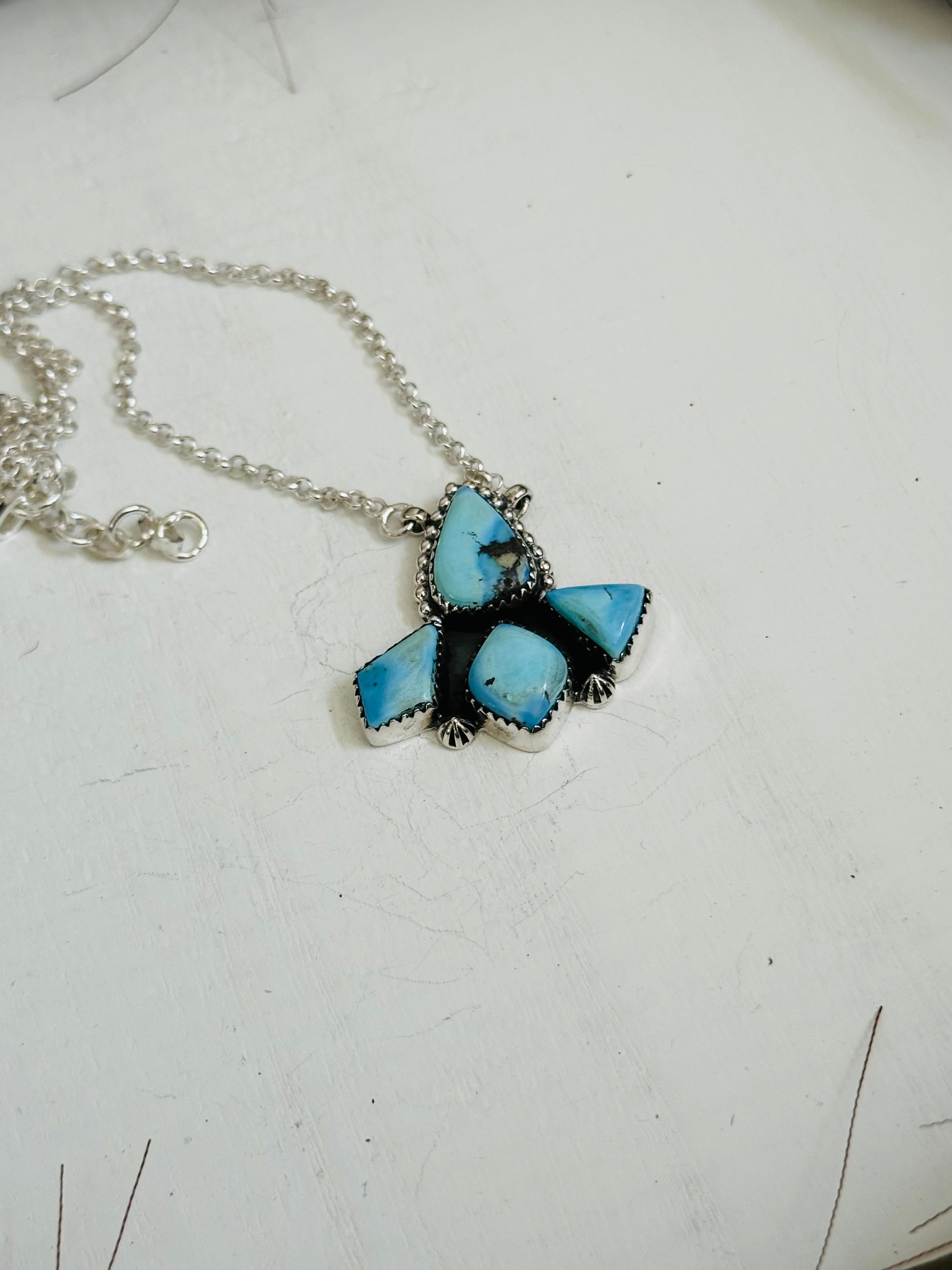 TTD “Blossom” Golden Hills Turquoise & Sterling Silver Cluster Necklace