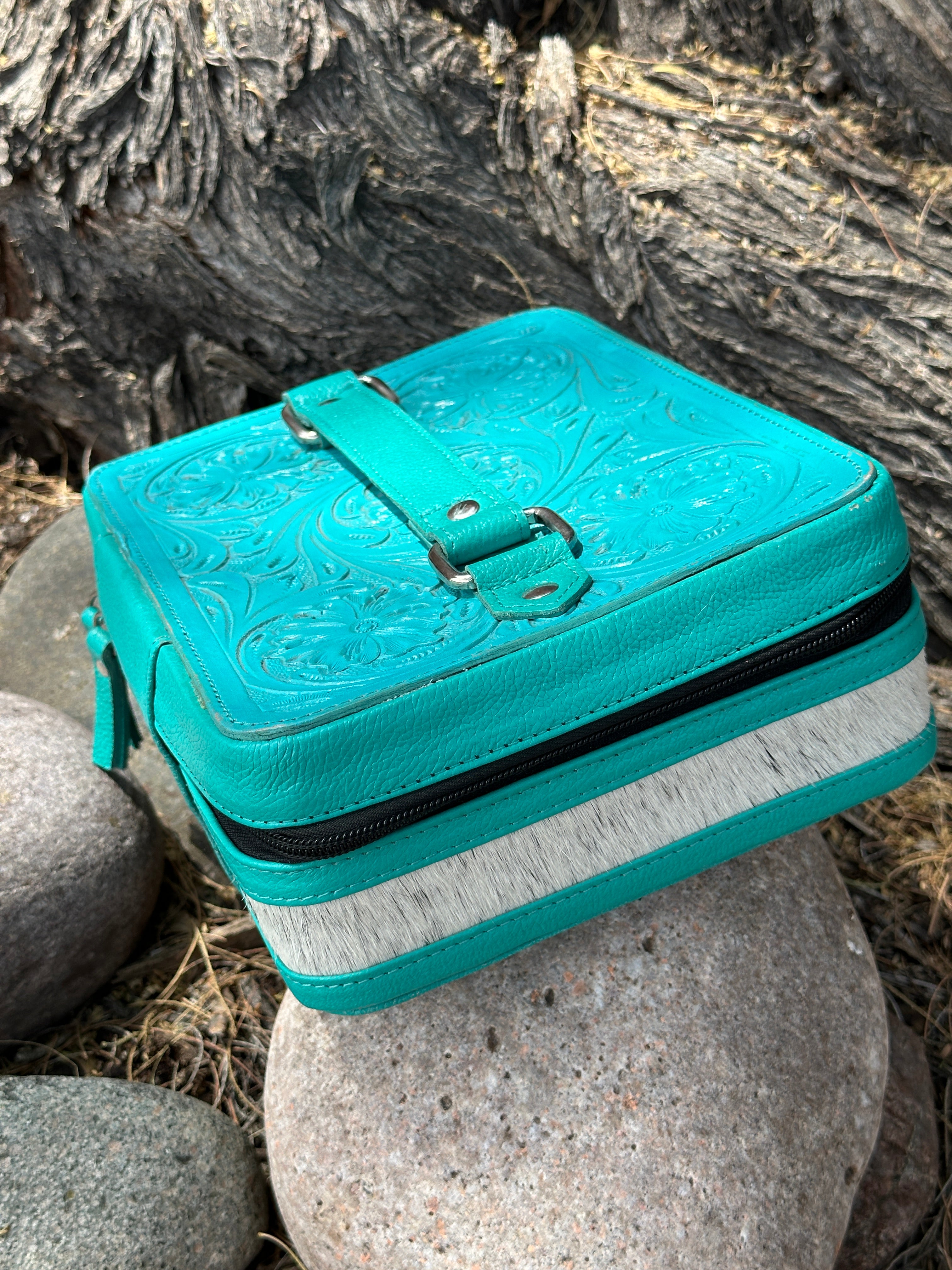 Genuine Tooled Leather & Cowhide Jewelry Box