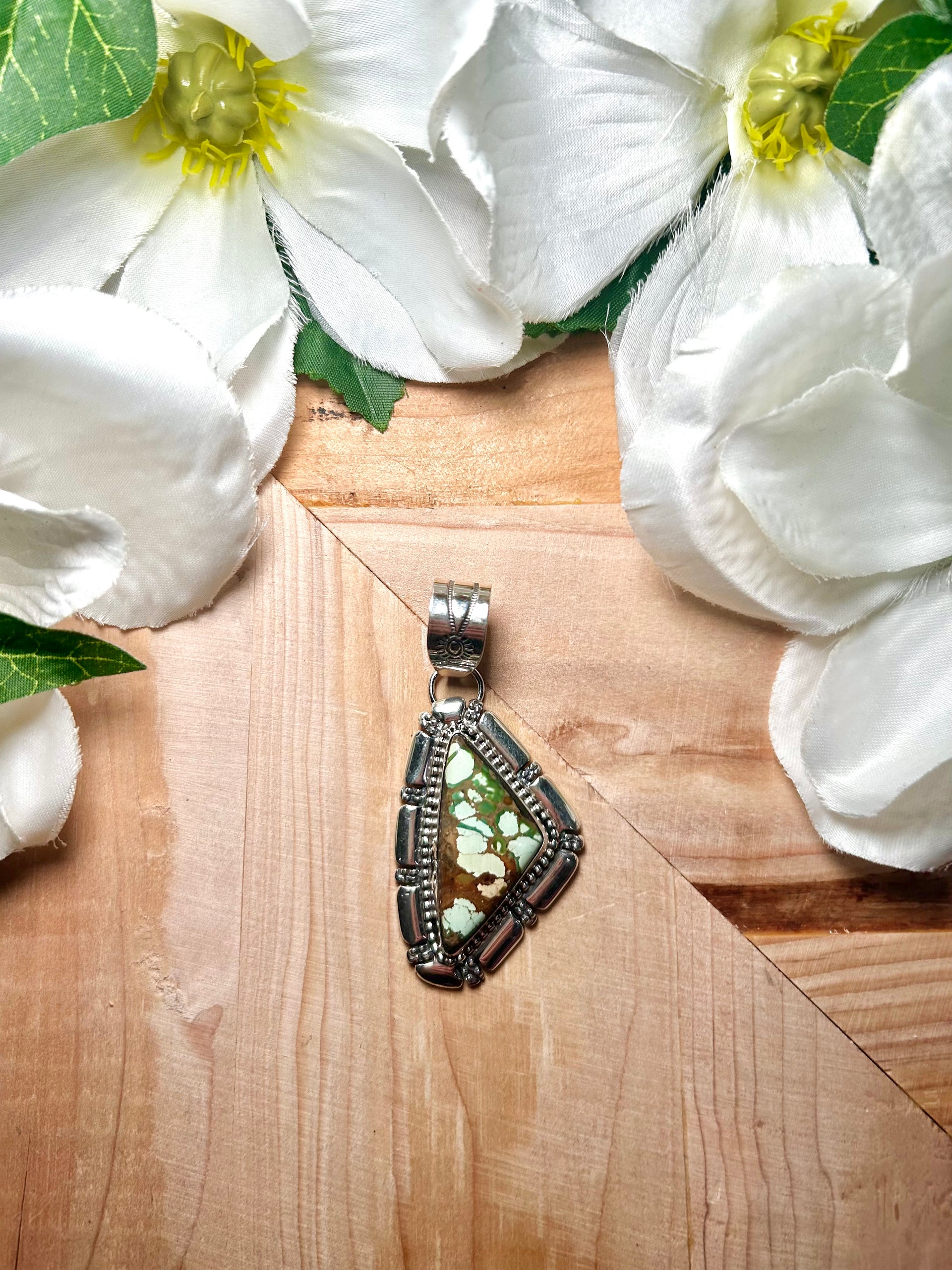 Navajo Made Carica Lake Turquoise & Sterling Silver Pendant