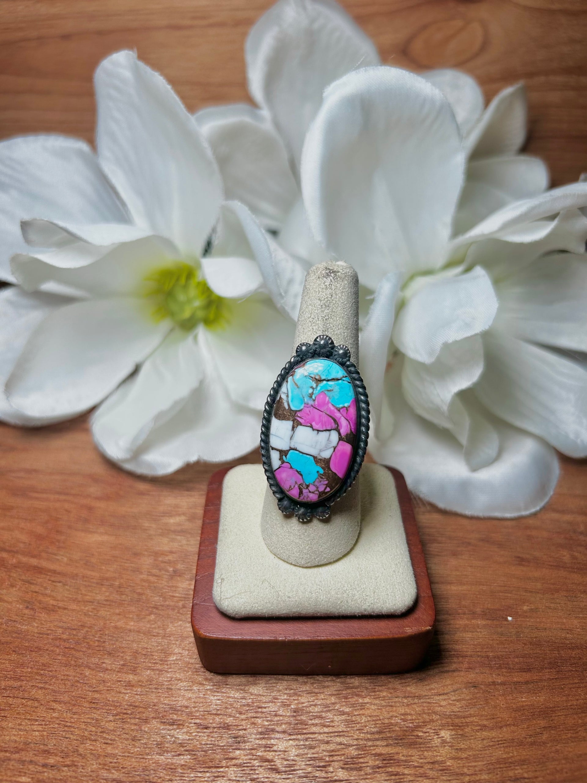 Zachariah David Cotton Candy Dahlia & Sterling Silver Adjustable Ring