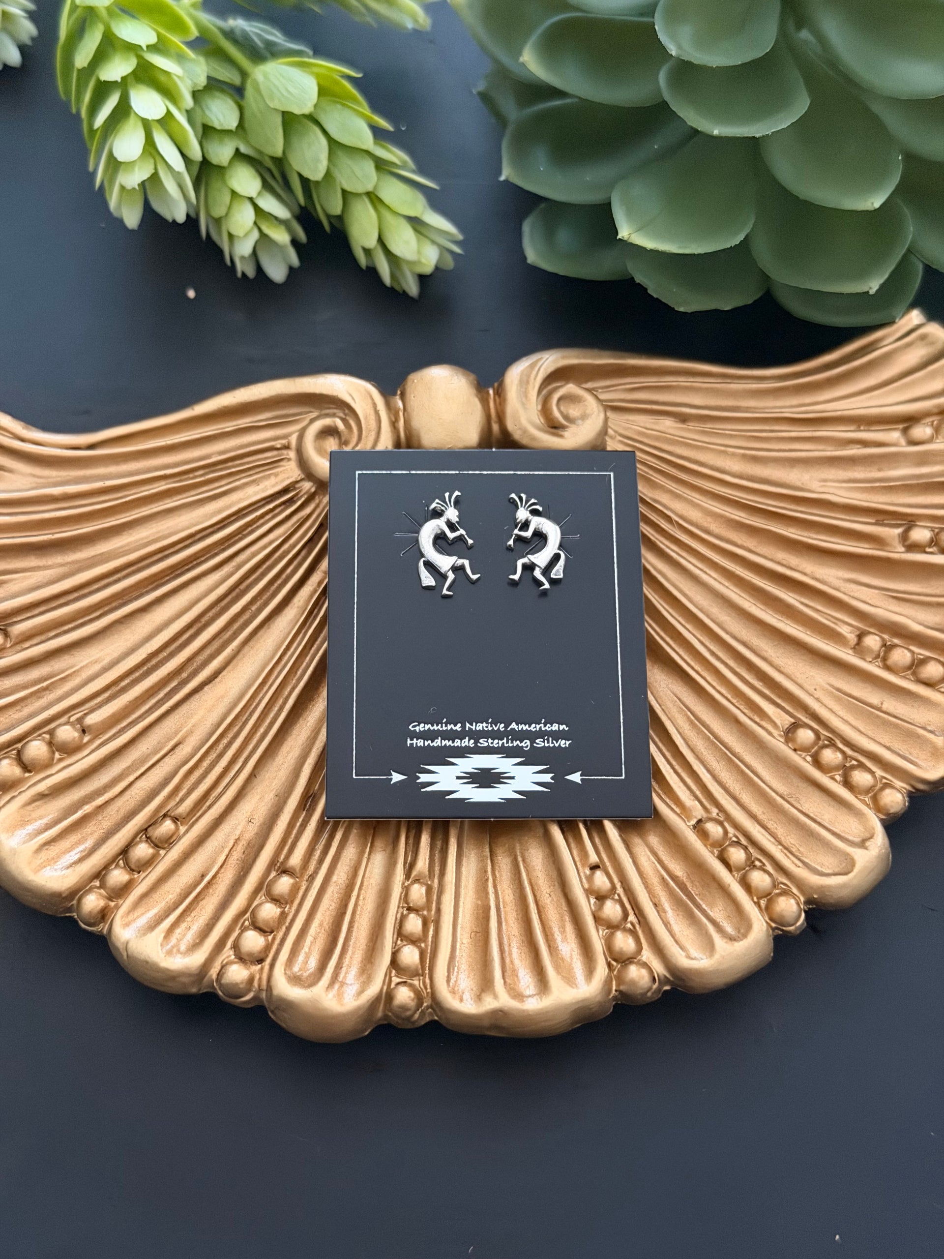 Navajo Made Sterling Silver Cast Post Kokopelli Earrings