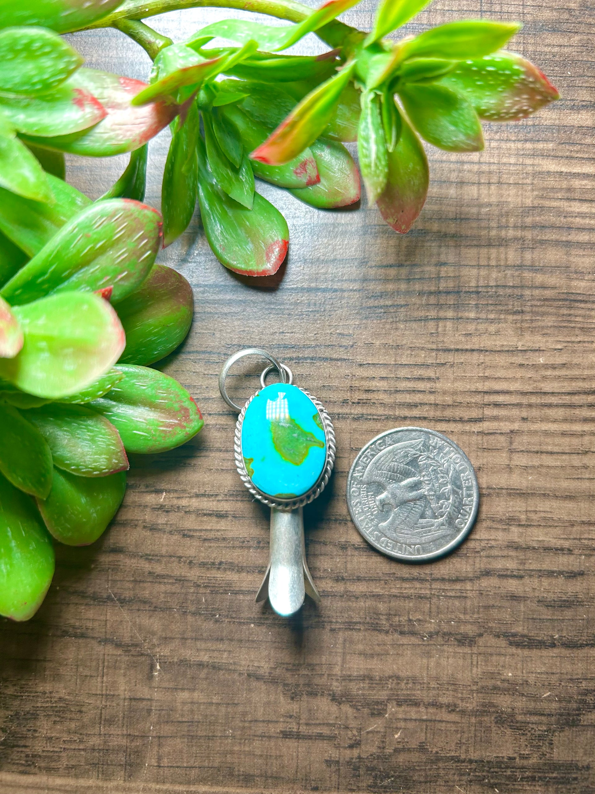Navajo Made Sonoran Mountain Turquoise & Sterling Silver Pendant