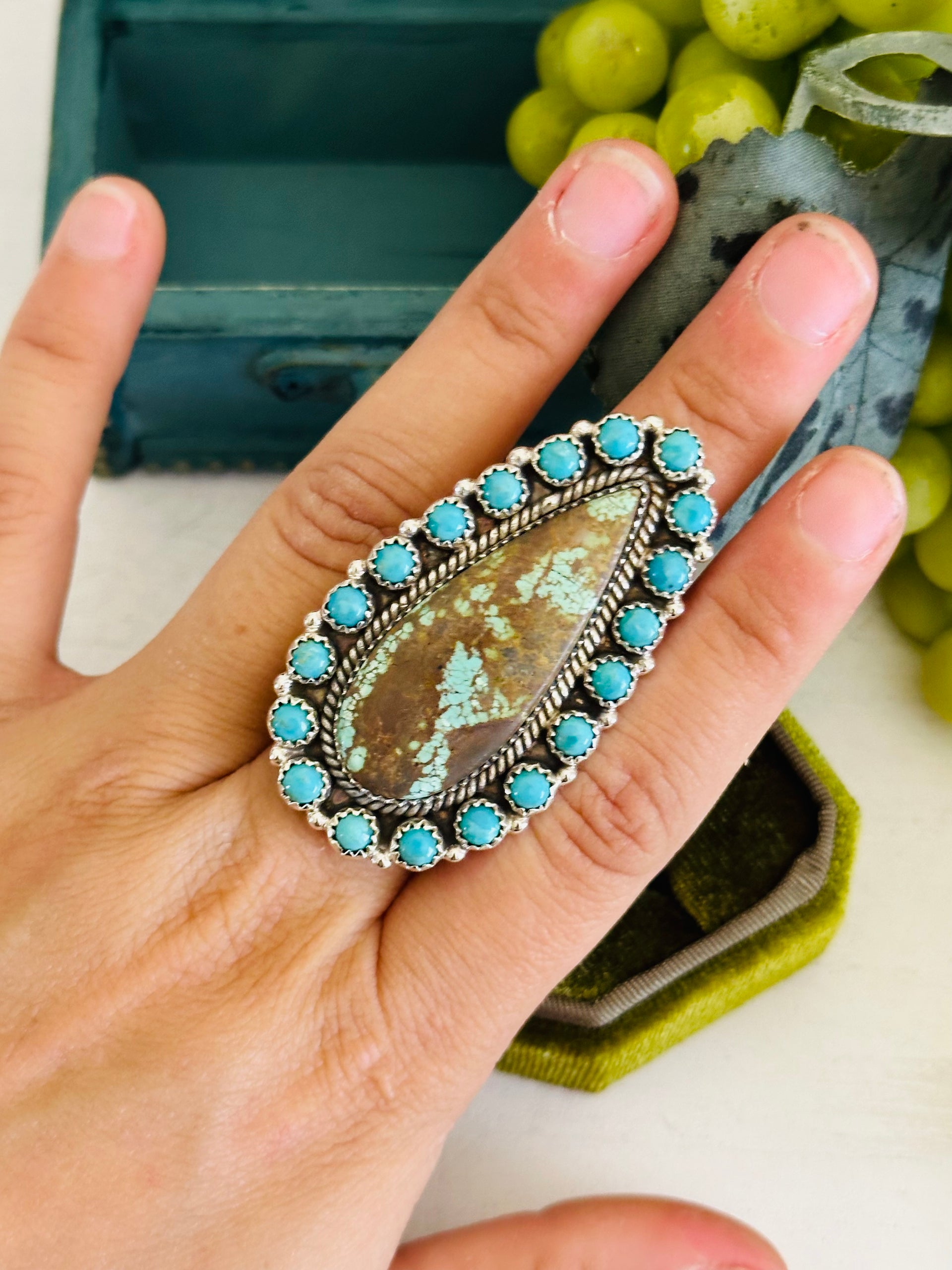 Southwest Handmade Multi Stone & Sterling Silver Cluster Adjustable Ring