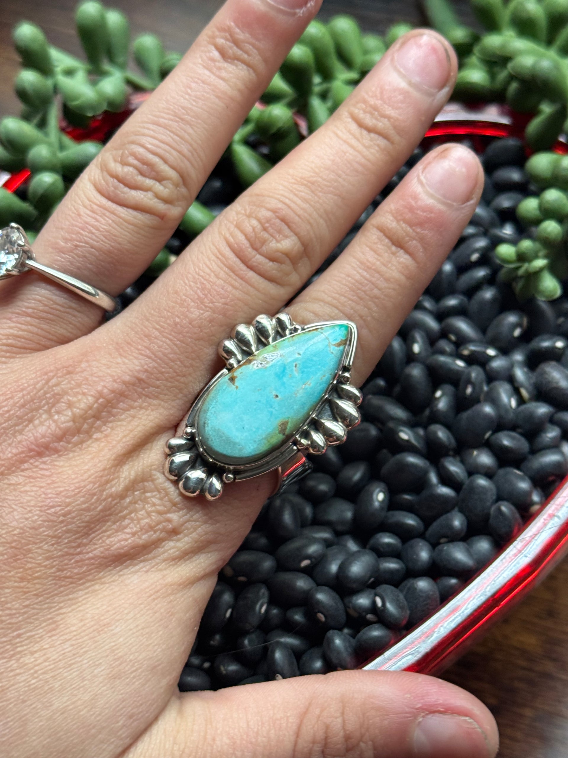 Southwest Handmade Sonoran Mountain Turquoise & Sterling Silver Adjustable Ring