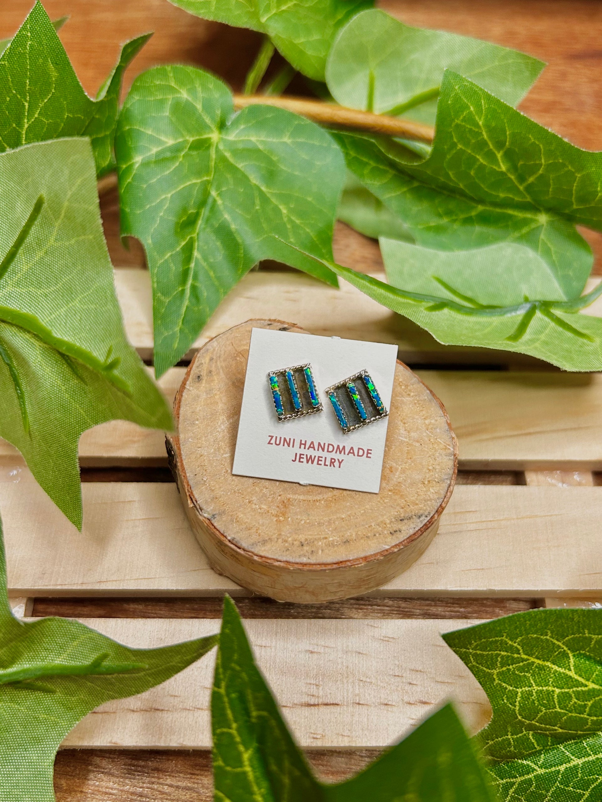 Zuni Handmade Opal & Sterling Silver Post Earrings