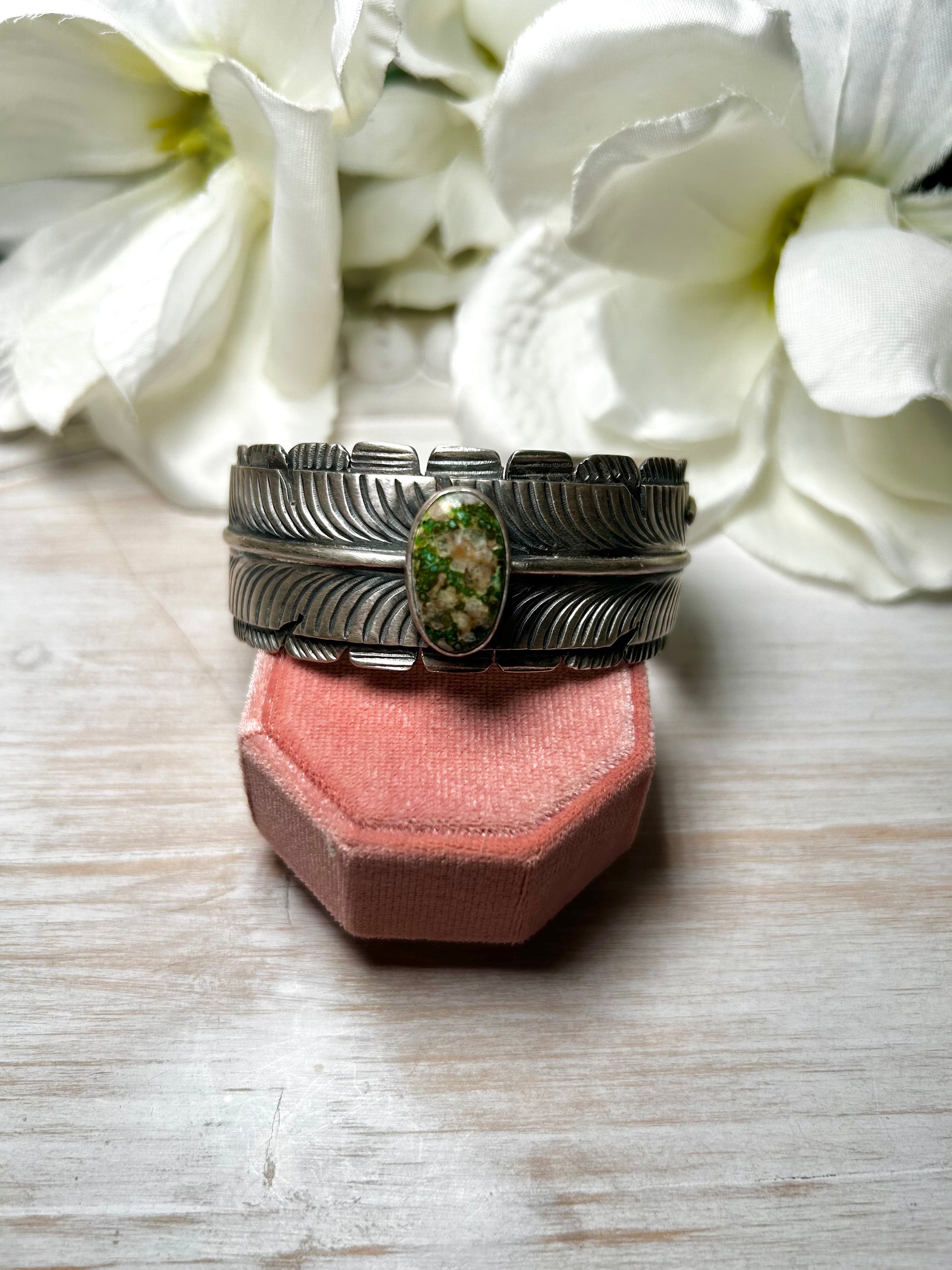 Navajo Made Sonoran Gold Turquoise & Sterling Silver Cuff Bracelet