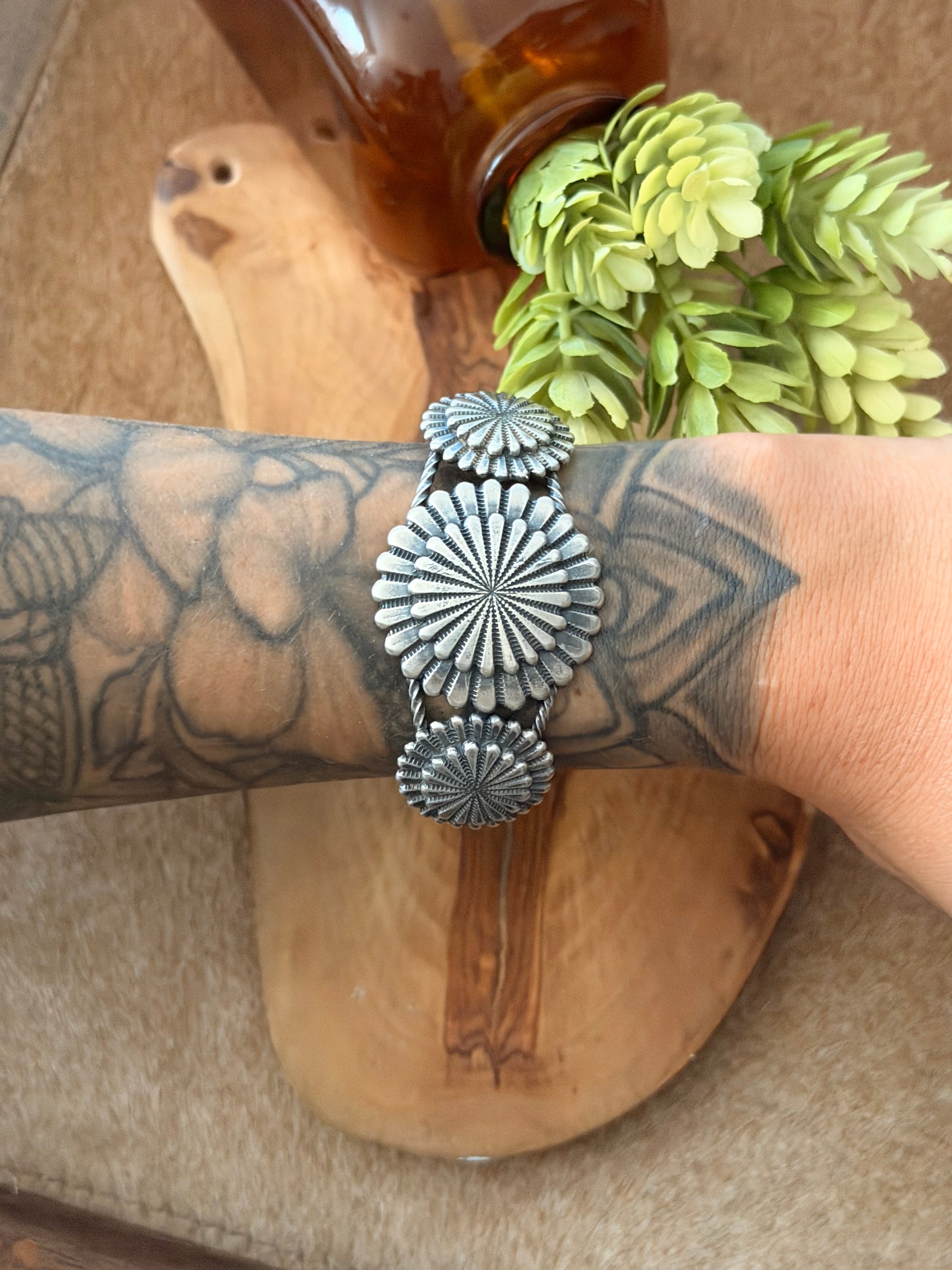 Darrell Morgan Sterling Silver Concho Cuff Bracelet