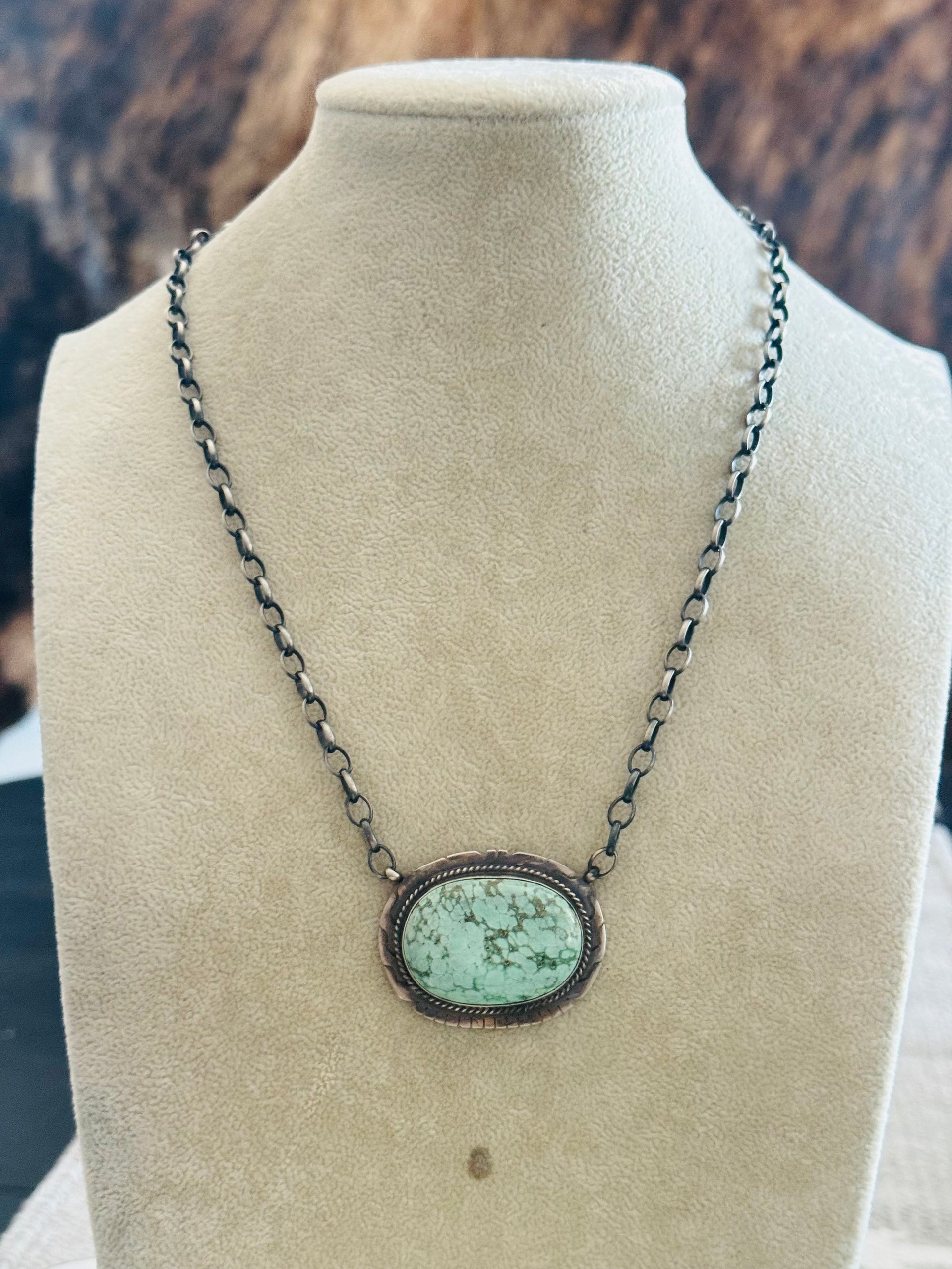 Navajo Made Sonoran Mountain Turquoise& Sterling Sliver Necklace