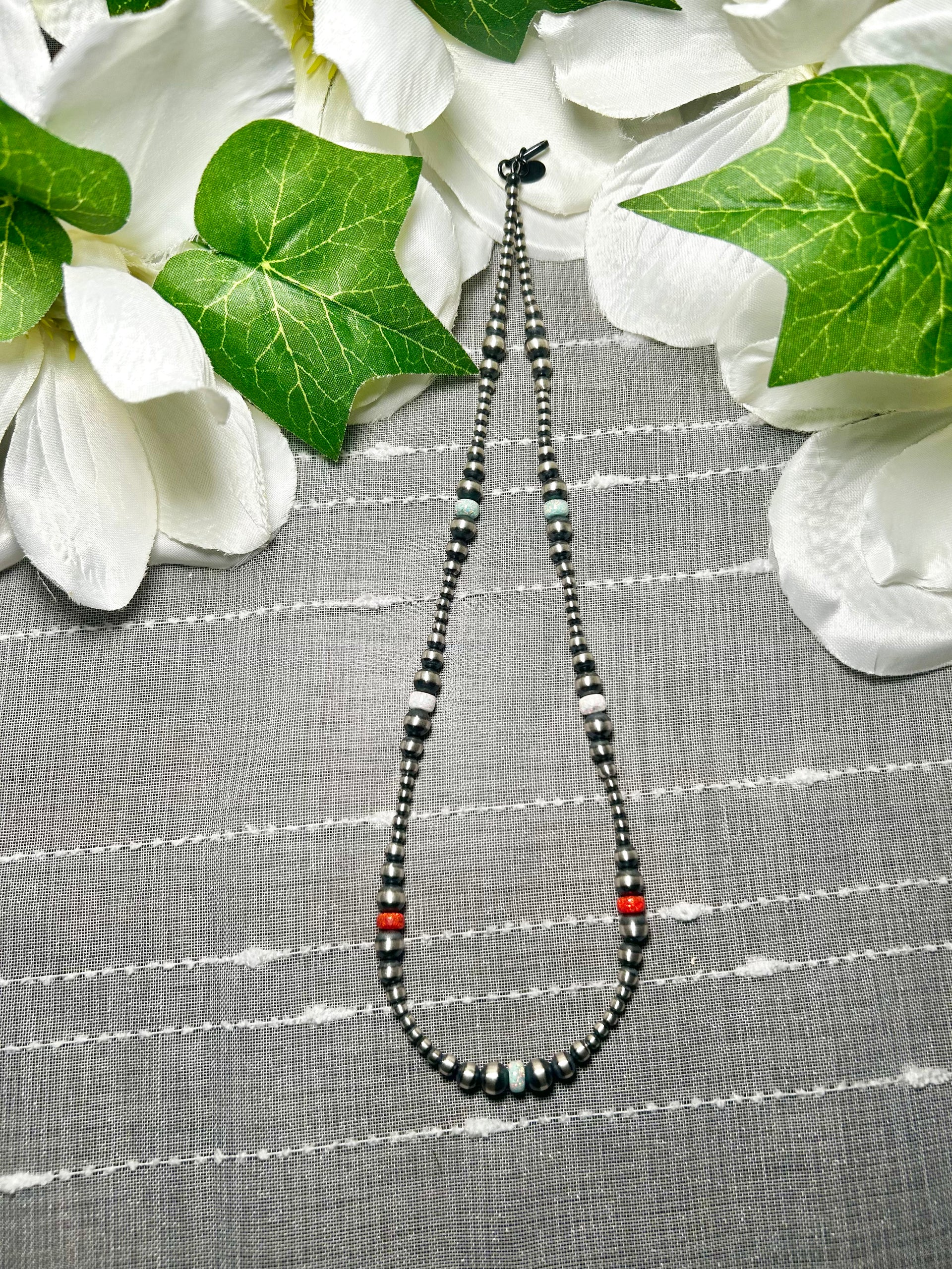 Navajo Made Strung Opal & Sterling Silver Necklace