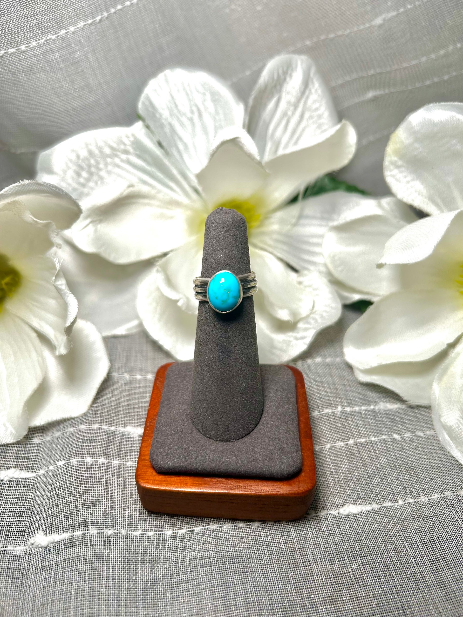 Navajo Made Kingman Turquoise & Sterling Silver Ring Size 5