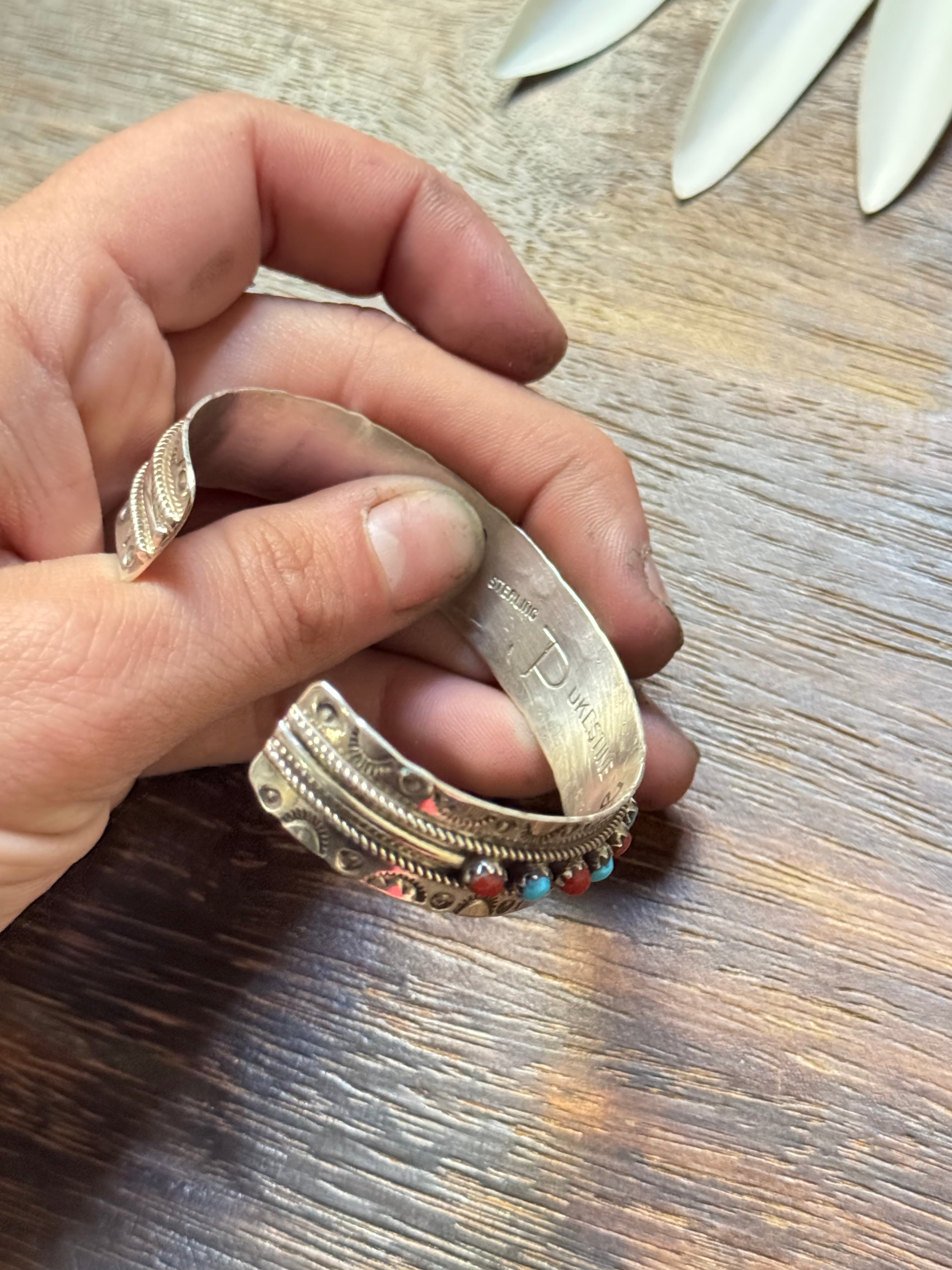 Zuni Made Multi Stone & Sterling Silver Cuff Bracelet