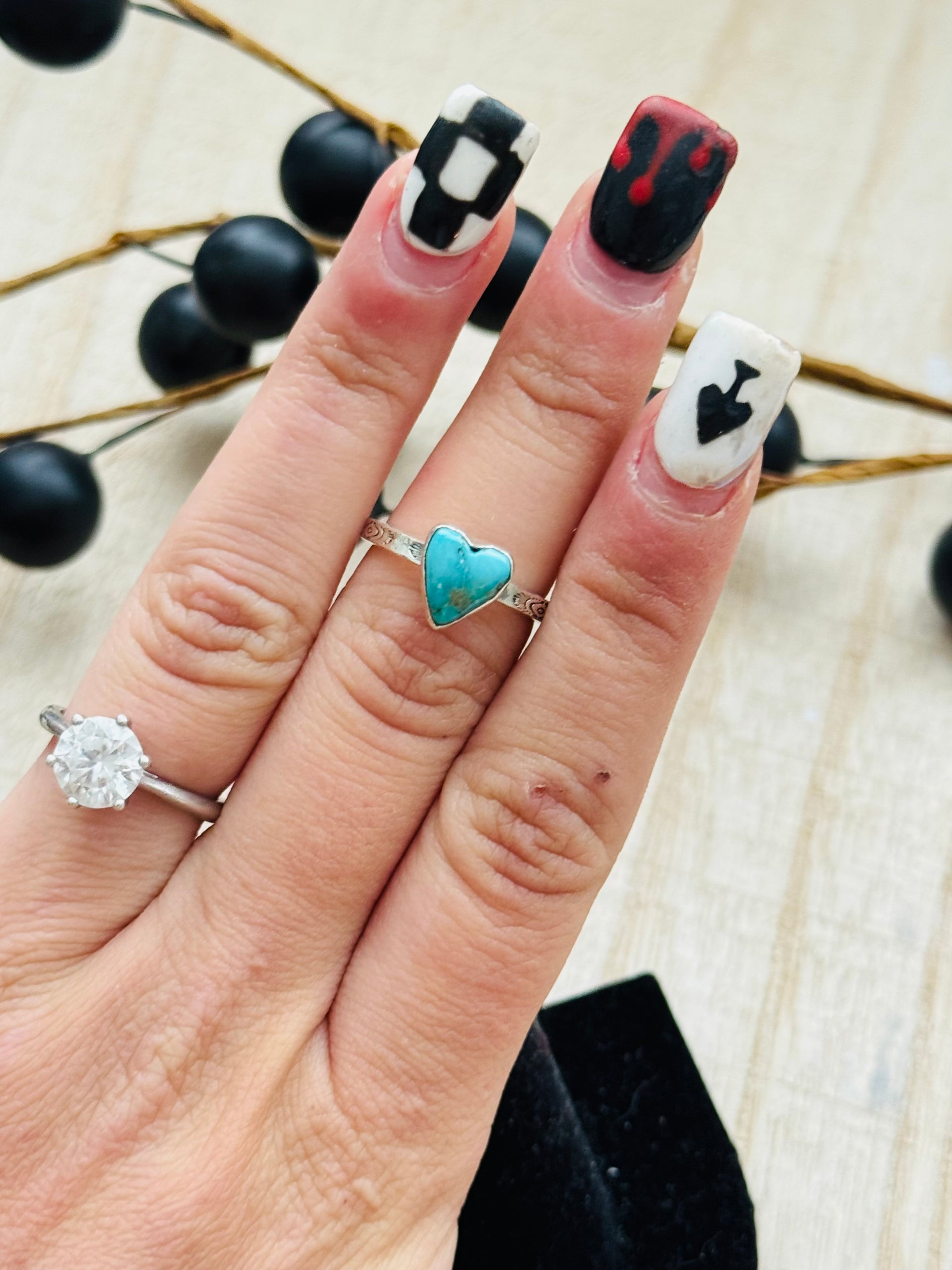 Southwest Handmade Kingman Turquoise & Sterling Silver Adjustable Heart Ring