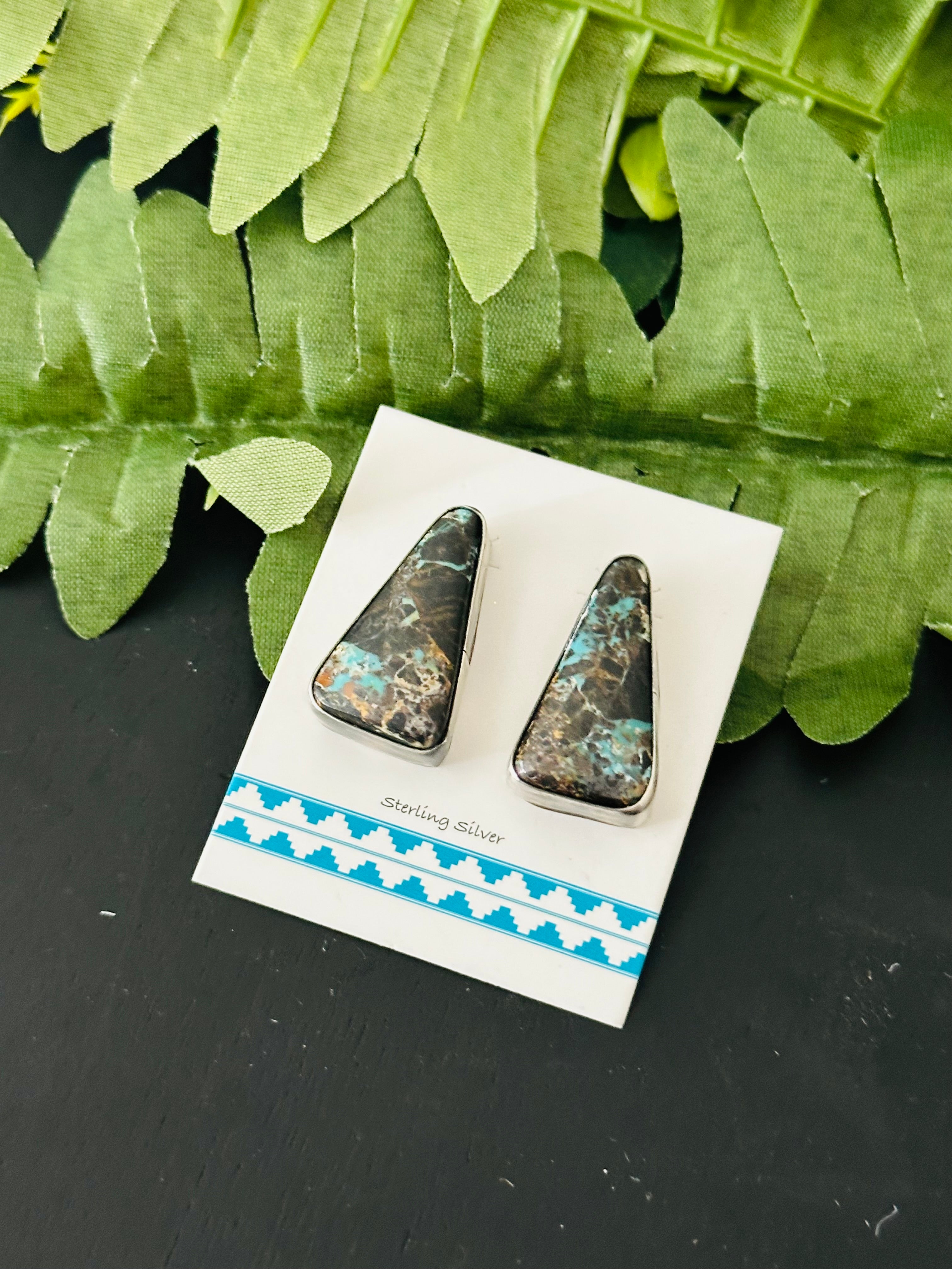 Pete Skeets Black Jack Turquoise & Sterling Silver Post Earrings