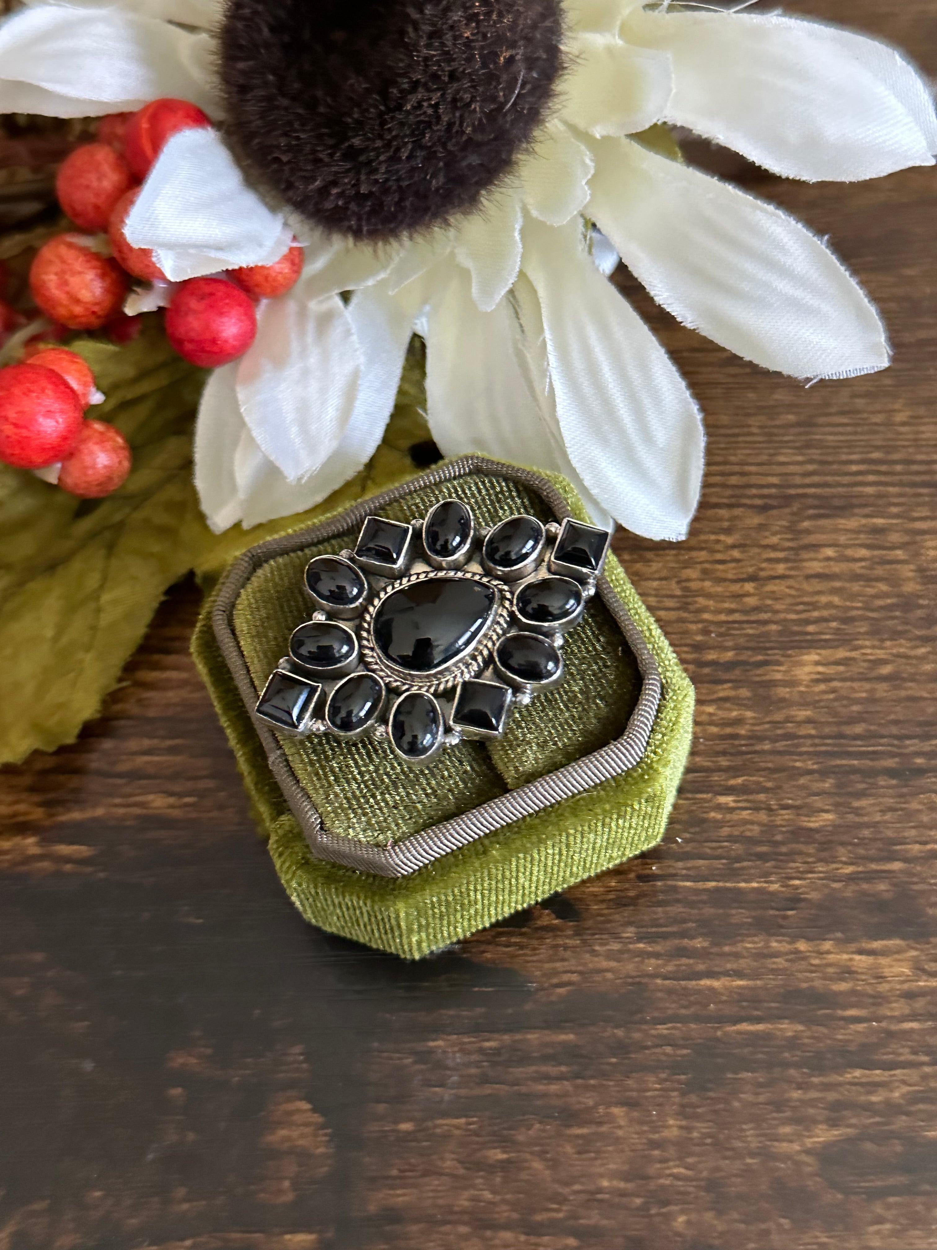 Southwest Handmade Onyx & Sterling Silver Adjustable Ring