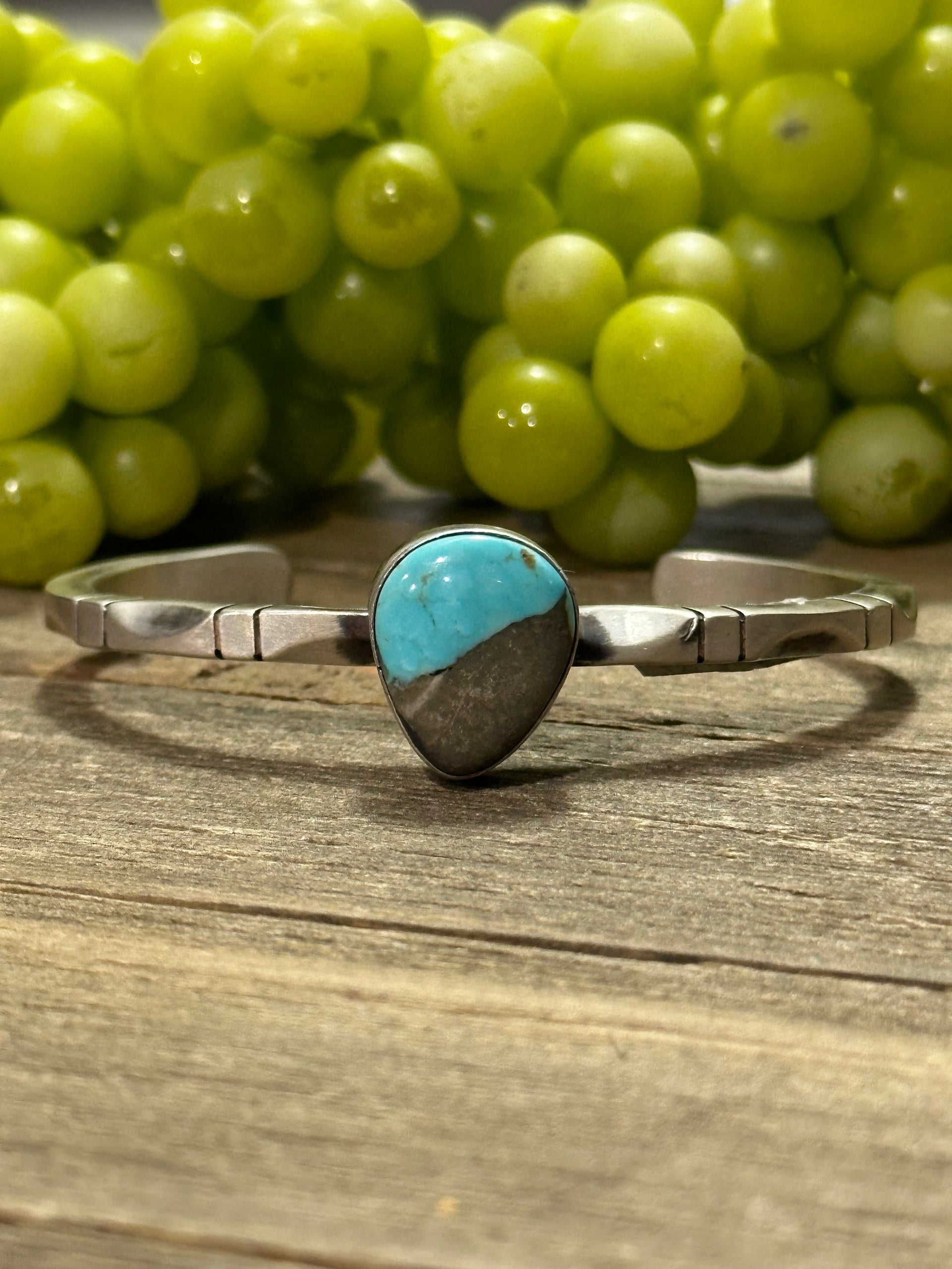 Navajo Made Kingman Turquoise & Sterling Silver Cuff Bracelet