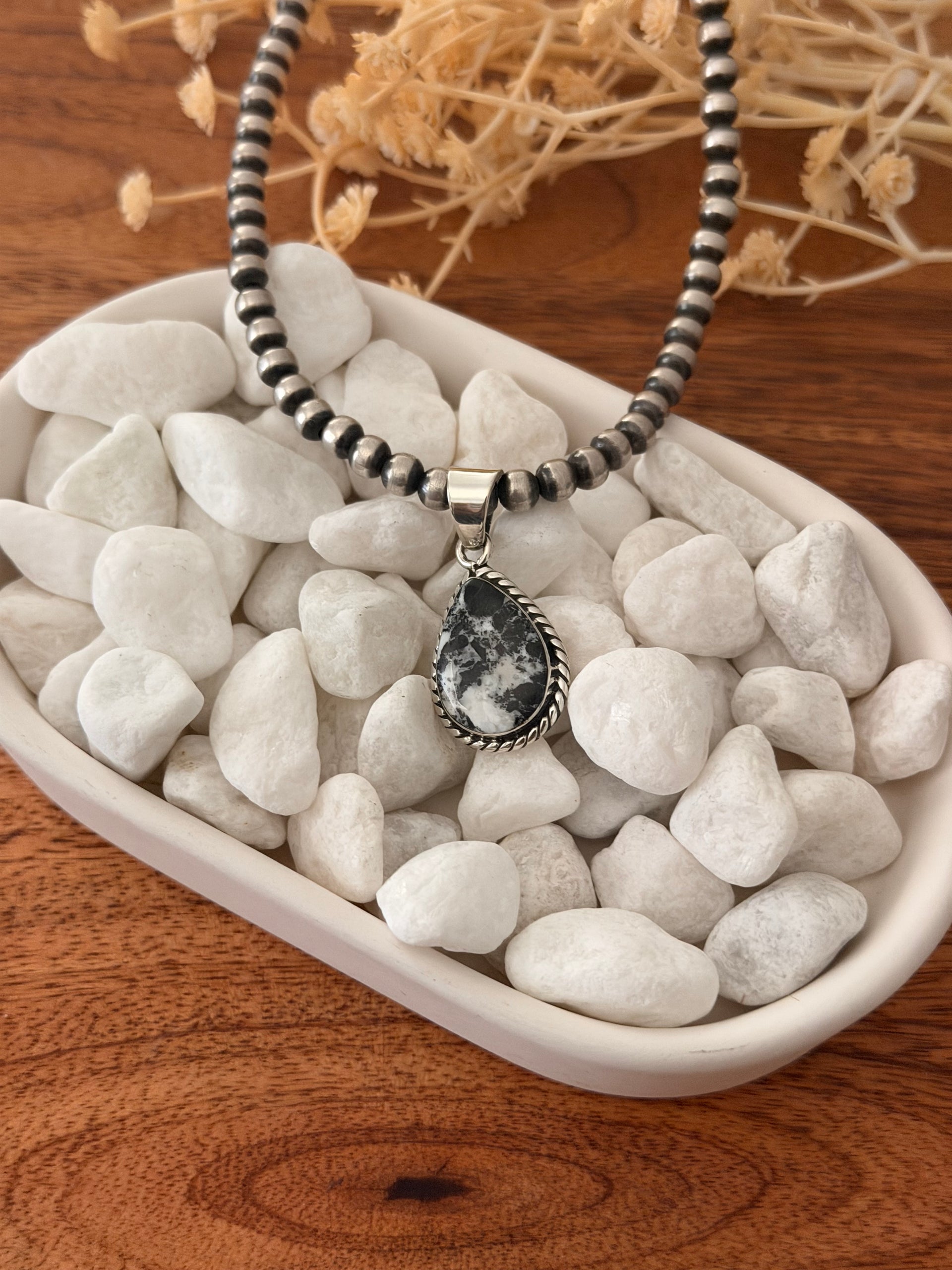 Navajo Made White Buffalo & Sterling Silver Pendant