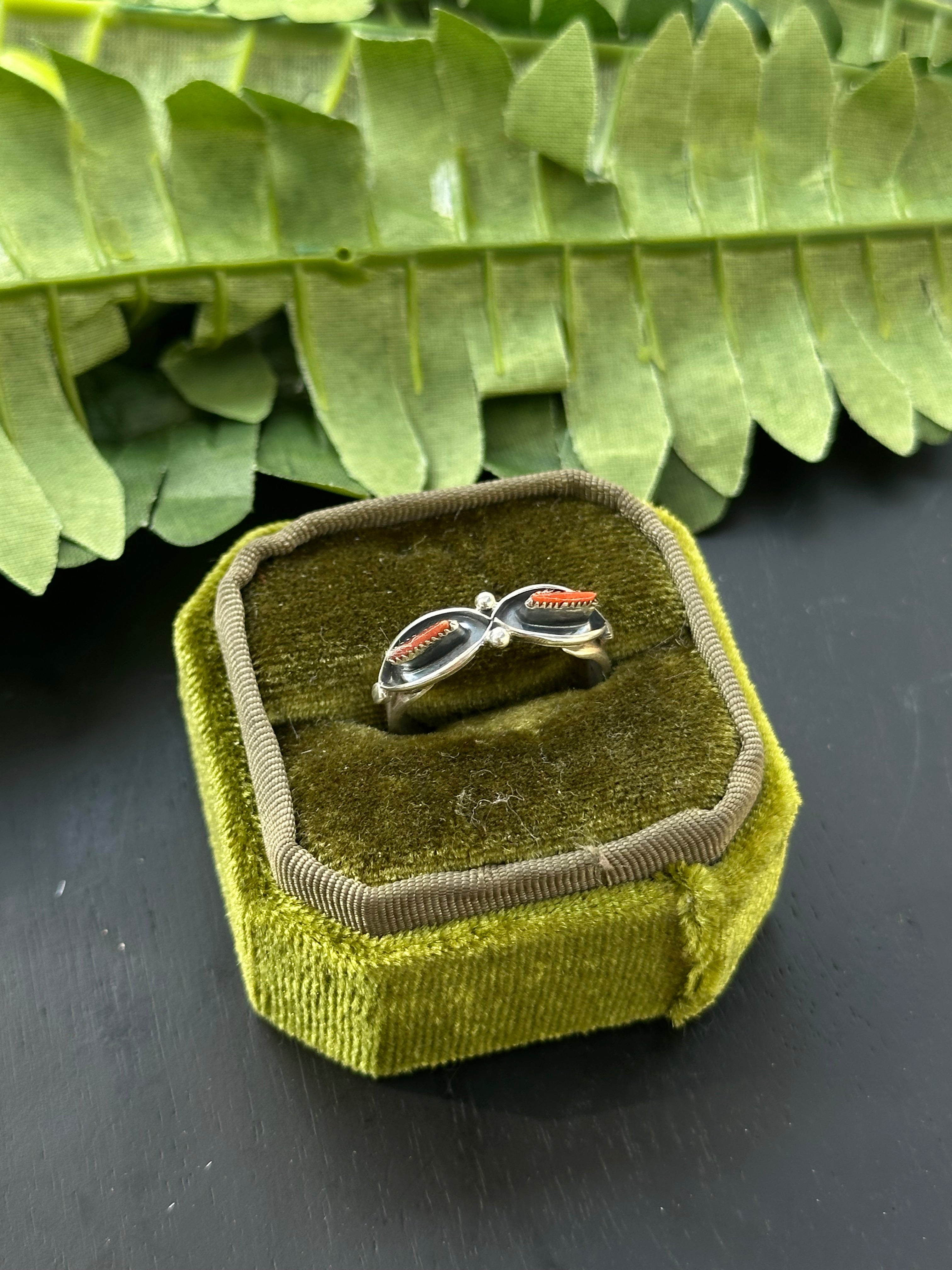 Navajo Made Red Coral & Sterling Silver Ring