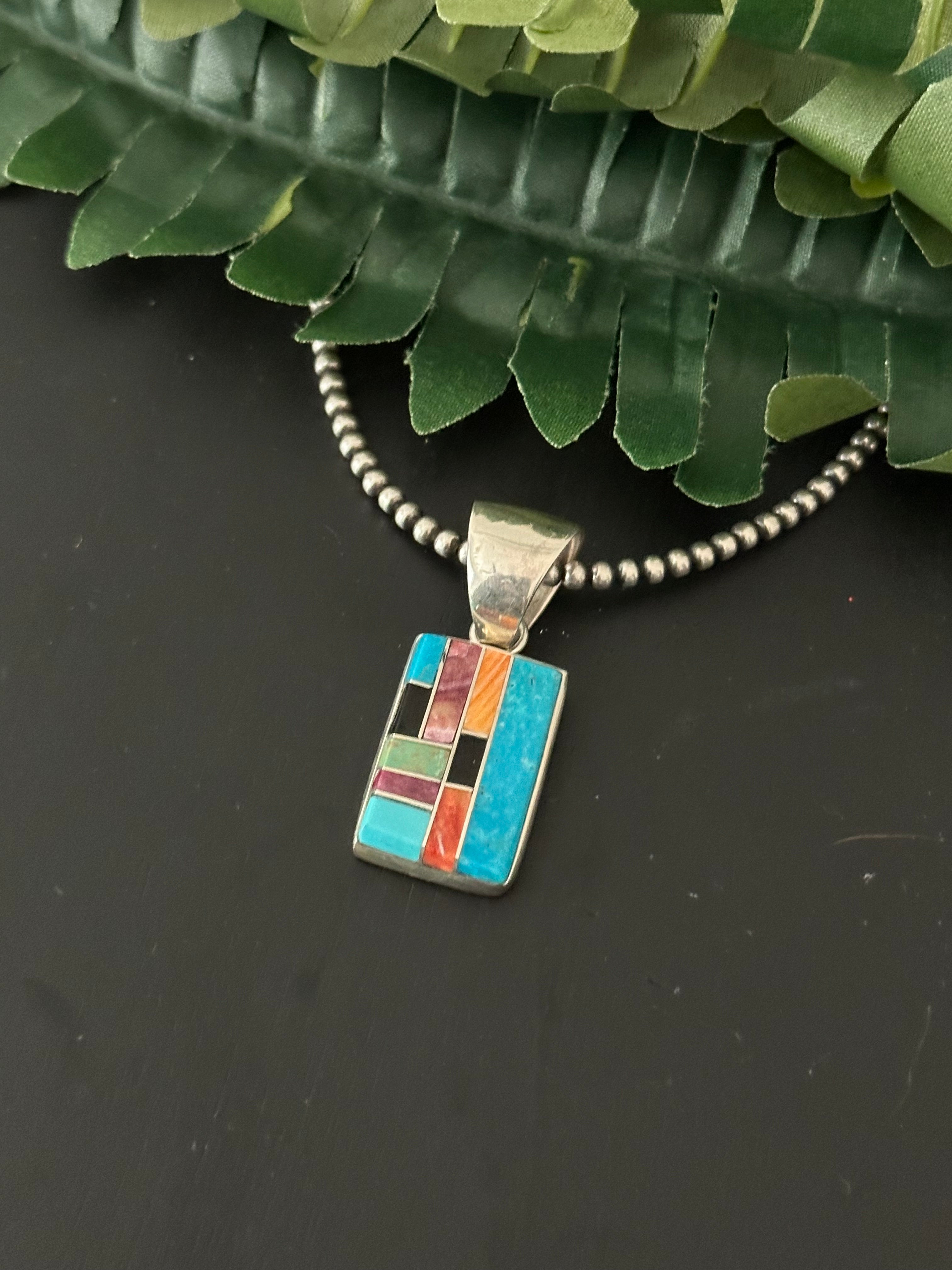 Navajo Made Multi Stone & Sterling Silver Pendant