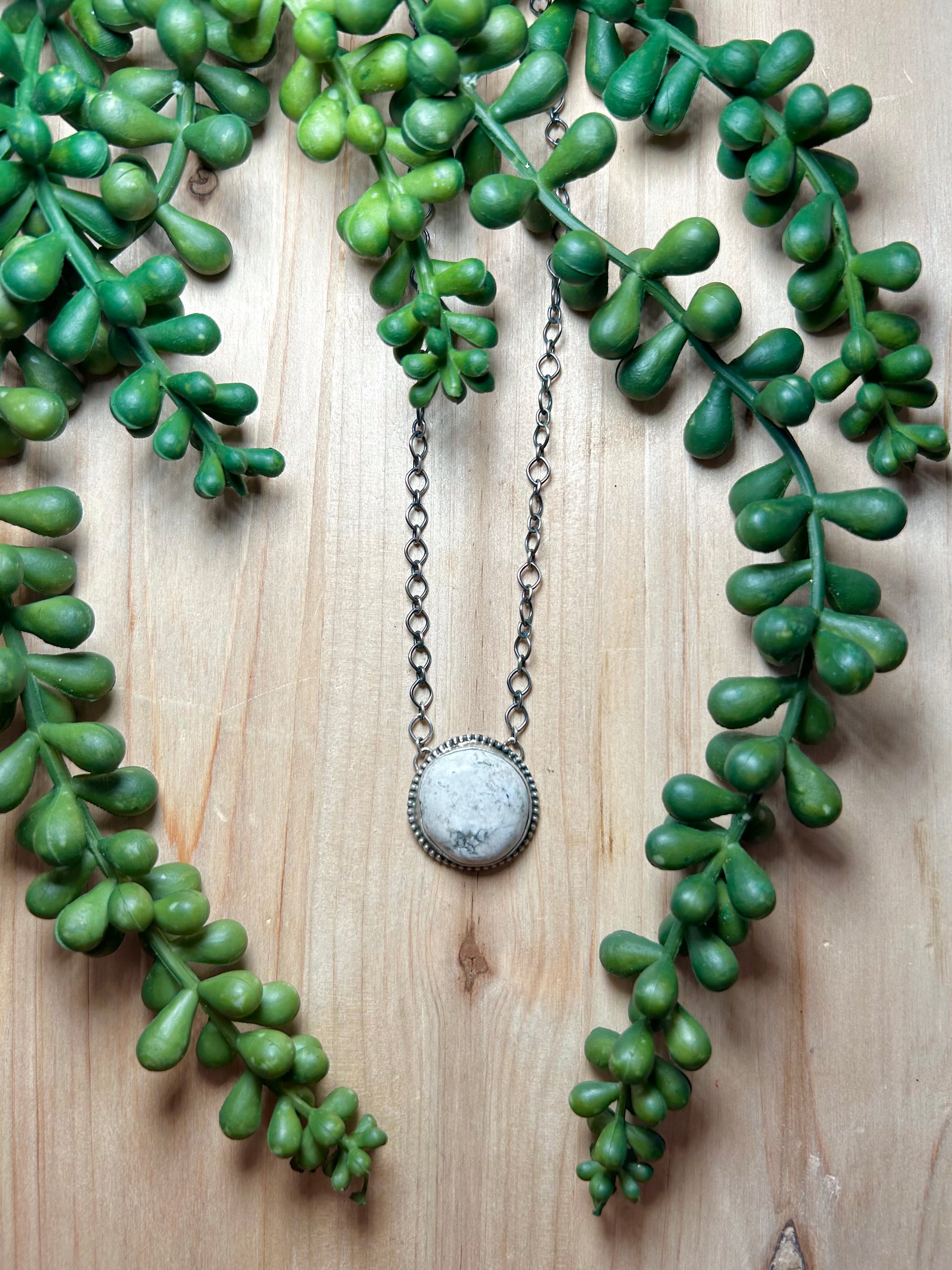 Navajo Made White Buffalo & Sterling Silver Necklace