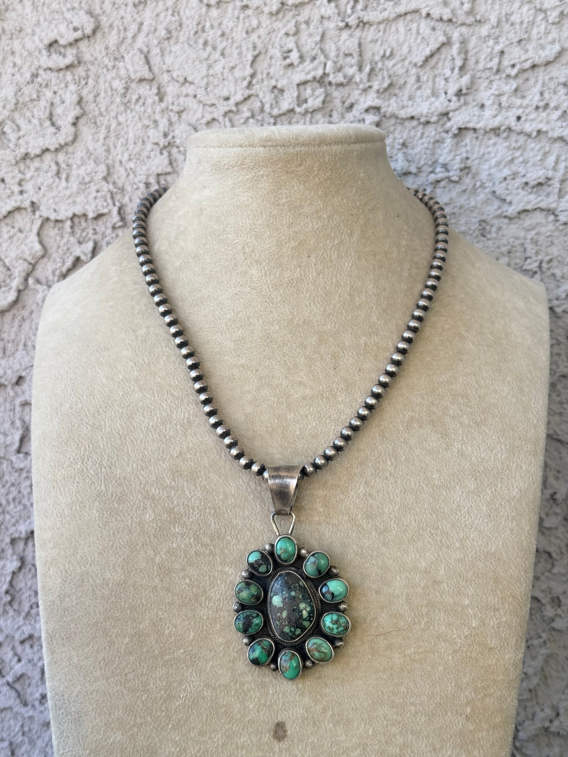 Travis Jim New Lander Variscite & Sterling Silver Cluster Pendant