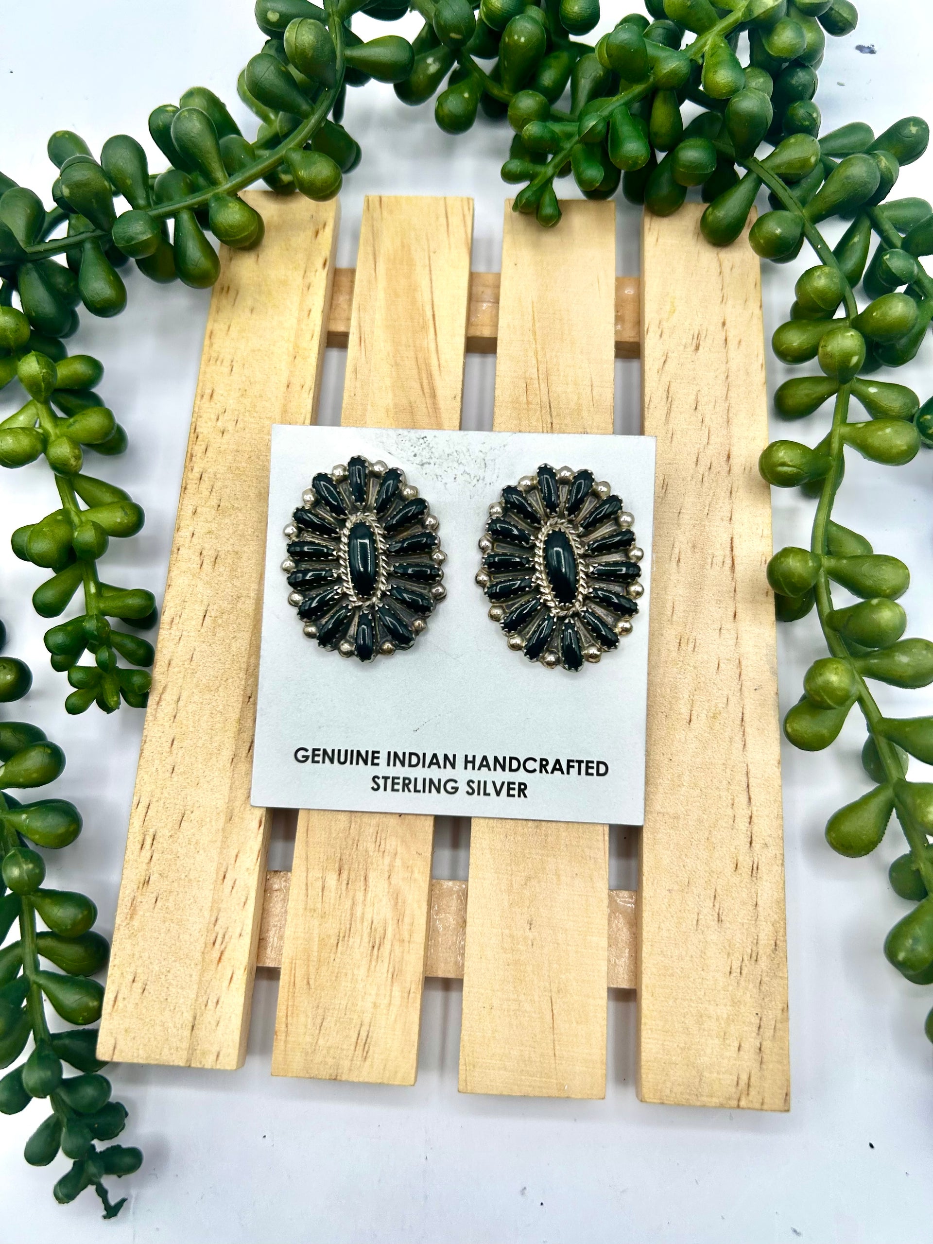 Navajo Made Onyx & Sterling Silver Post Earrings