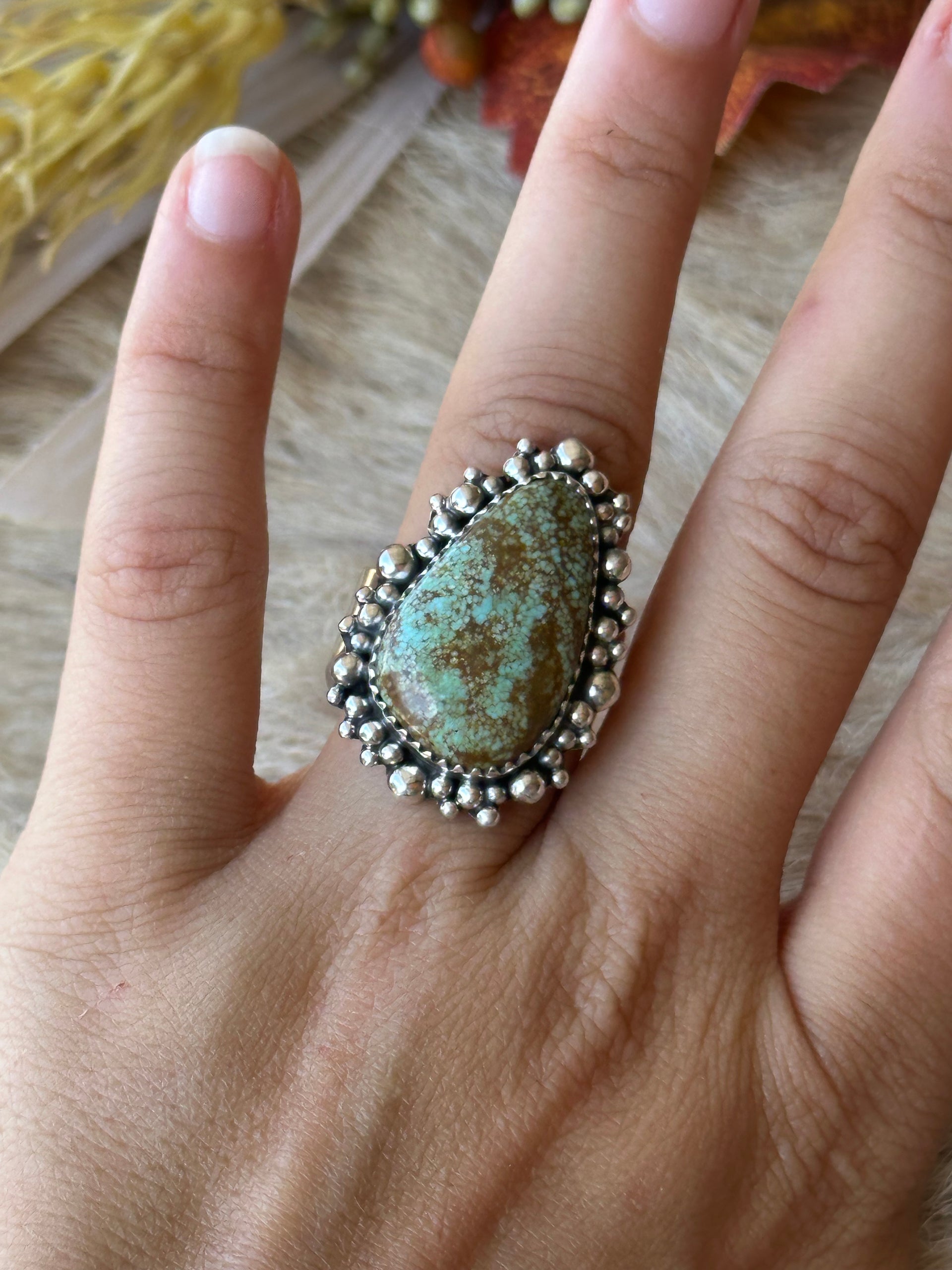 Southwest Handmade #8 Turquoise & Sterling Silver Adjustable Ring
