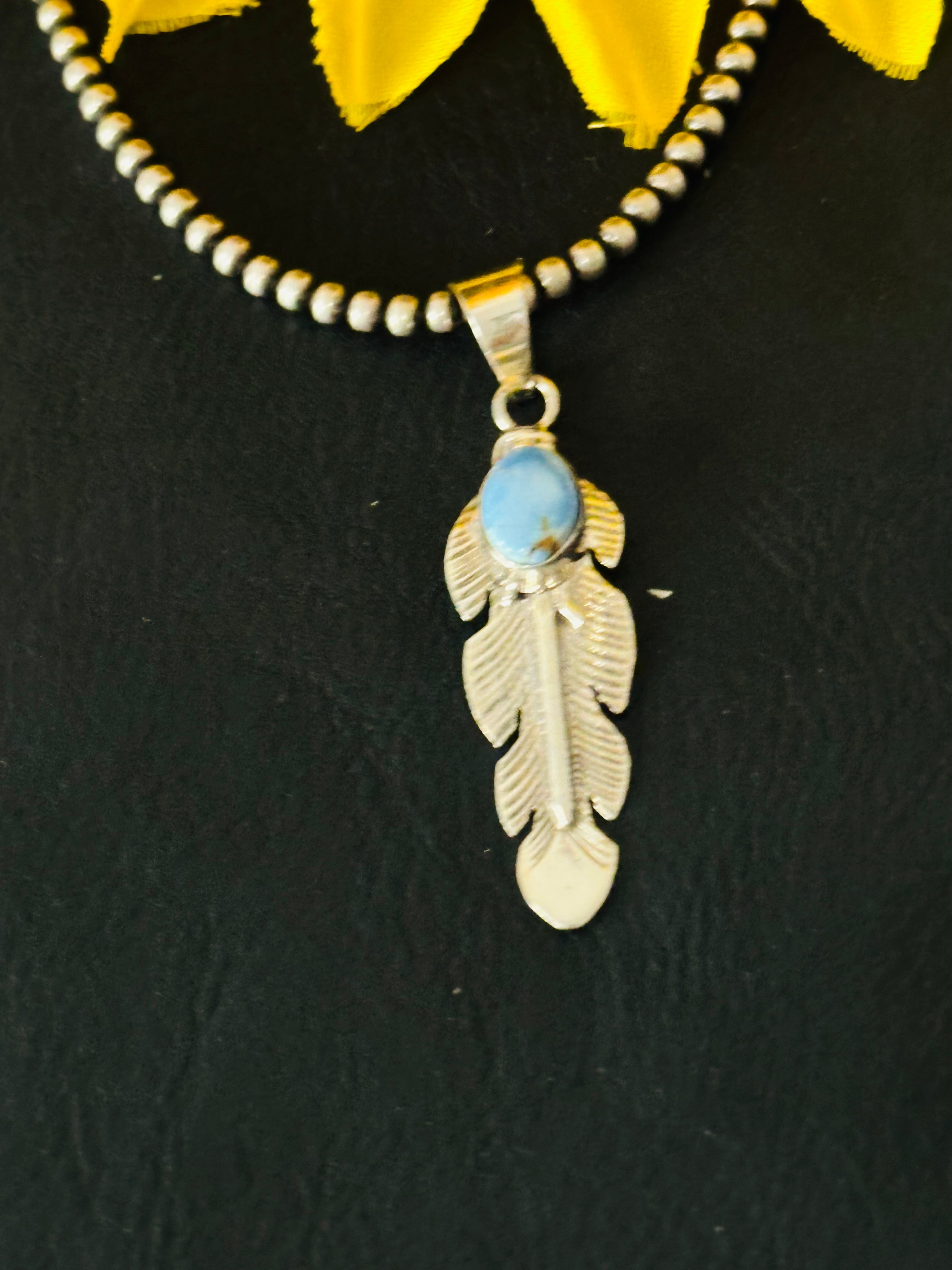 Jereme Delgarito Golden Hills Turquoise & Sterling Silver Feather Pendant