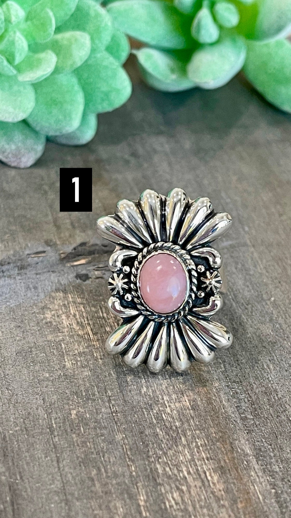 Southwest Handmade Peruvian Pink Opal & Sterling Silver Adjustable Ring