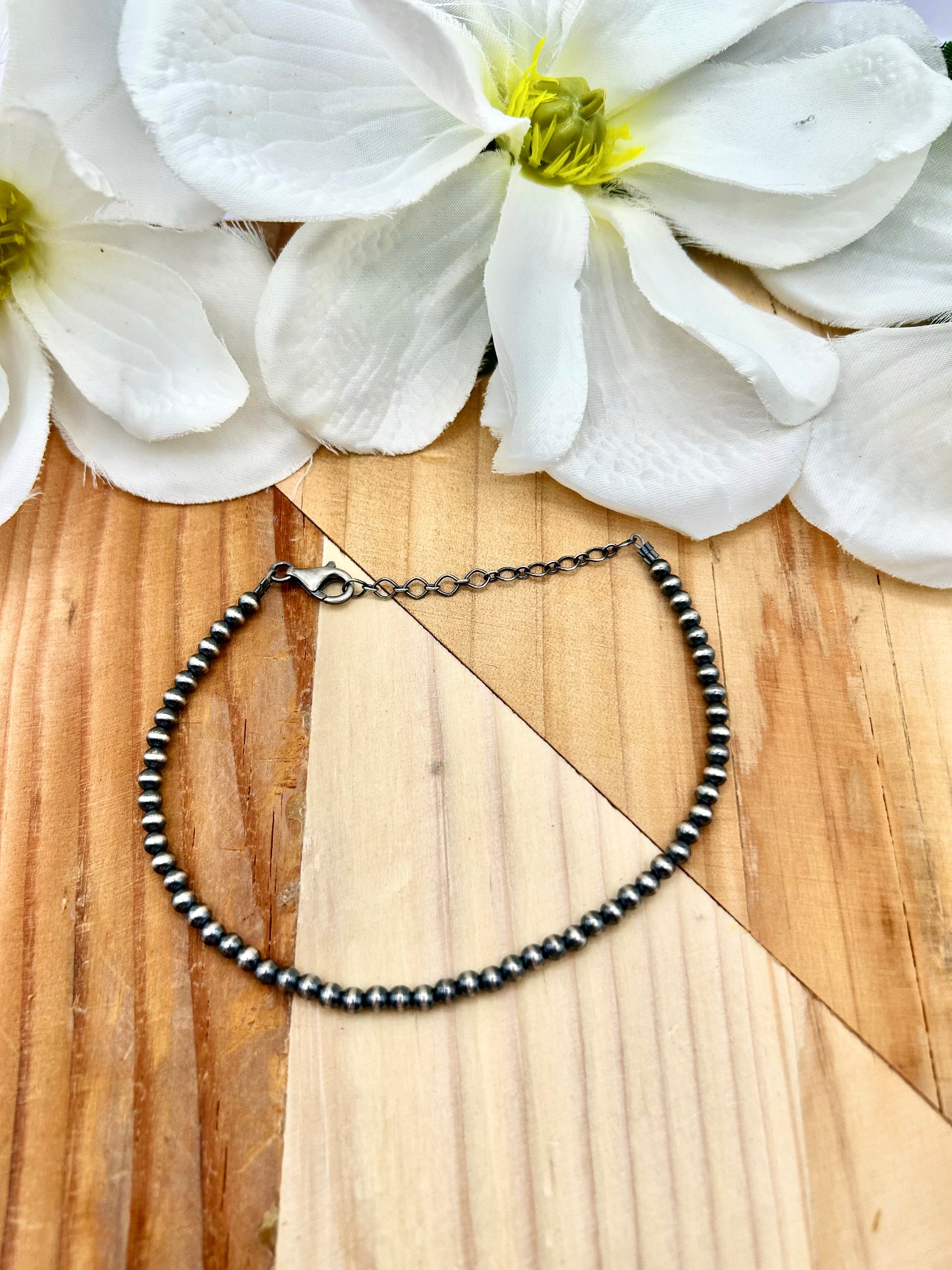 Navajo Made Sterling Silver Strung Anklet