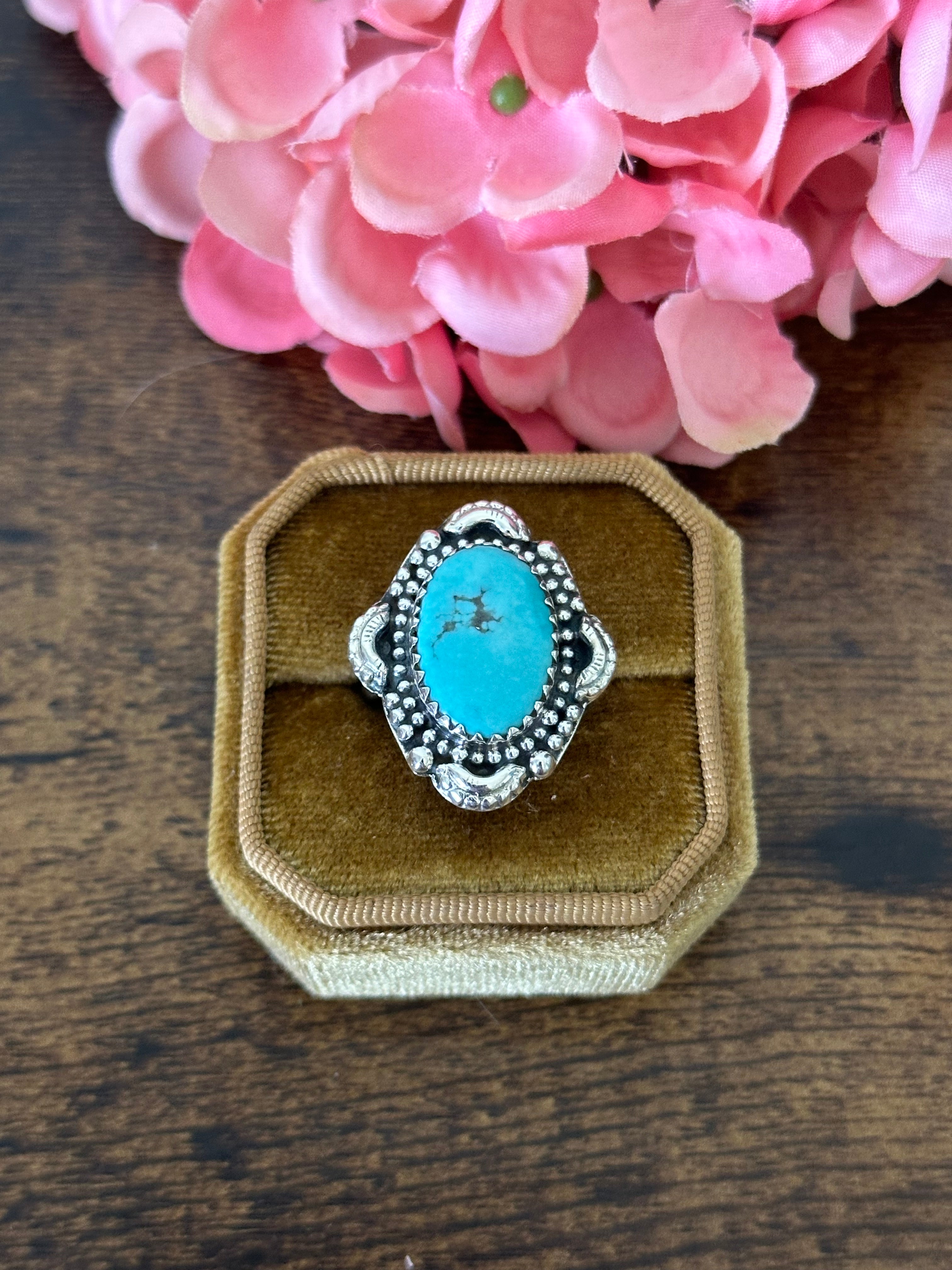 Southwest Handmade Kingman Turquoise & Sterling Silver Ring Size 8