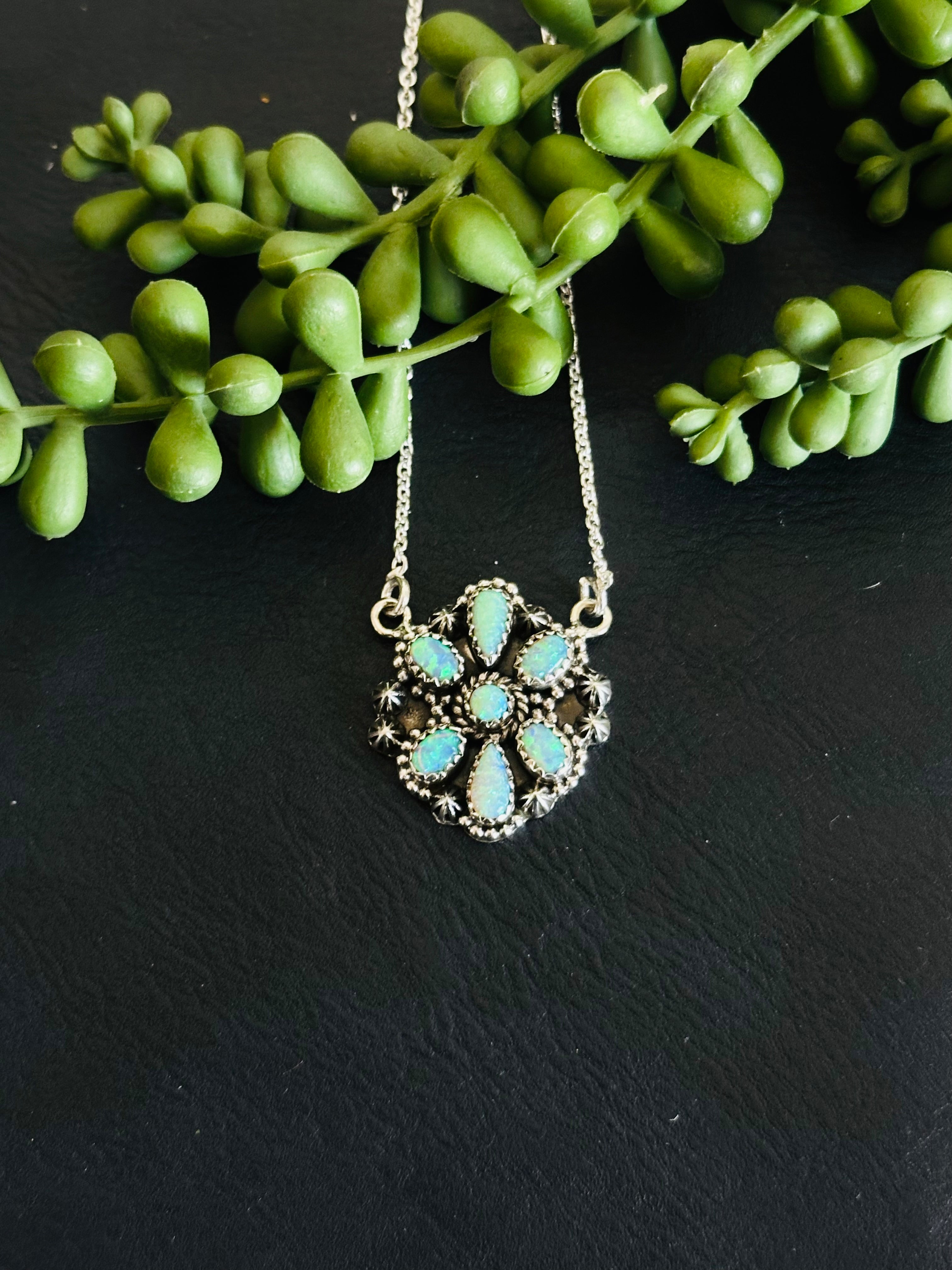 TTD “Sky Cascade” Opal & Sterling Silver Cluster Necklace