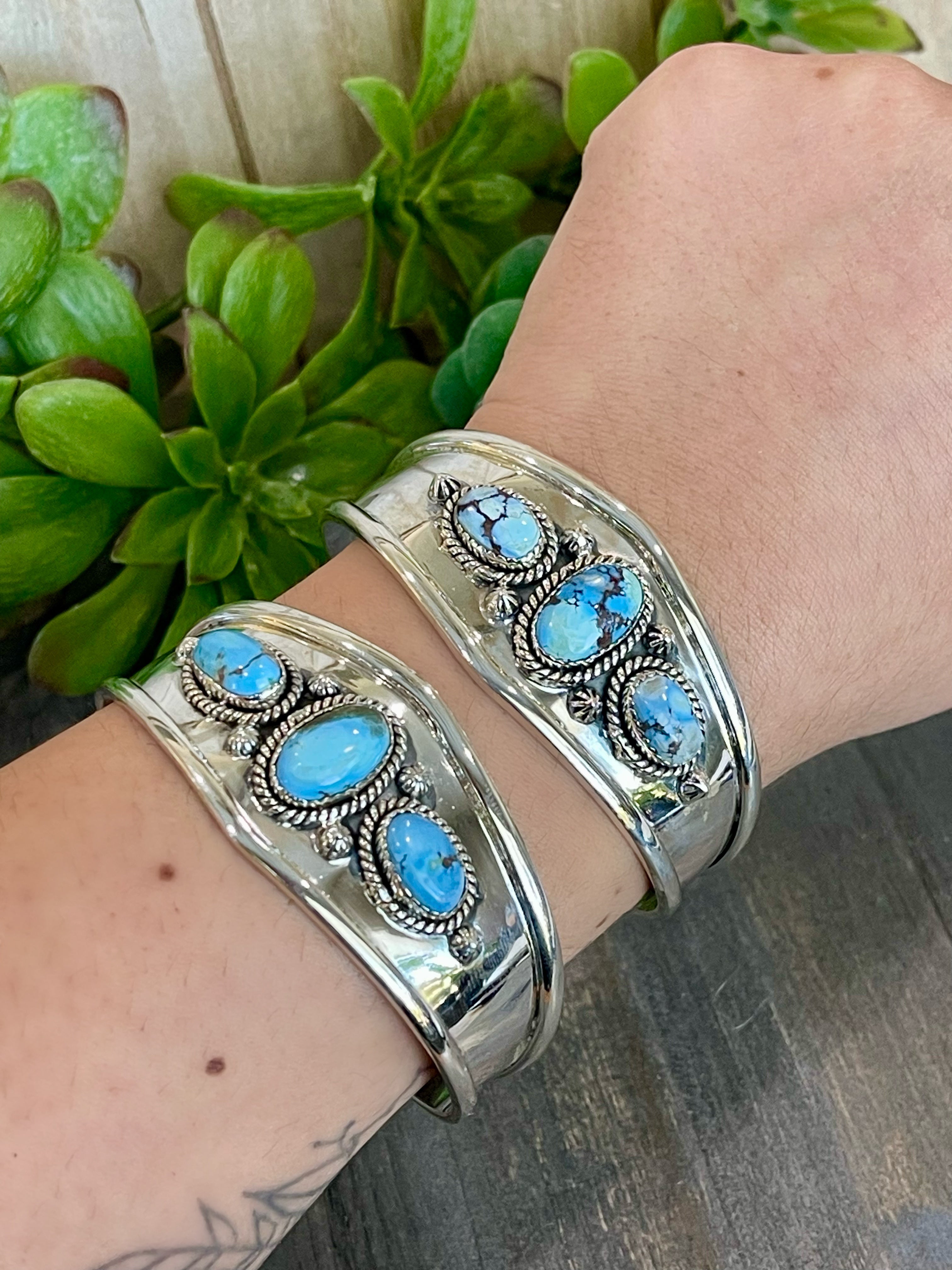 Southwest Handmade Golden Hills Turquoise & Sterling Silver Cuff Bracelet