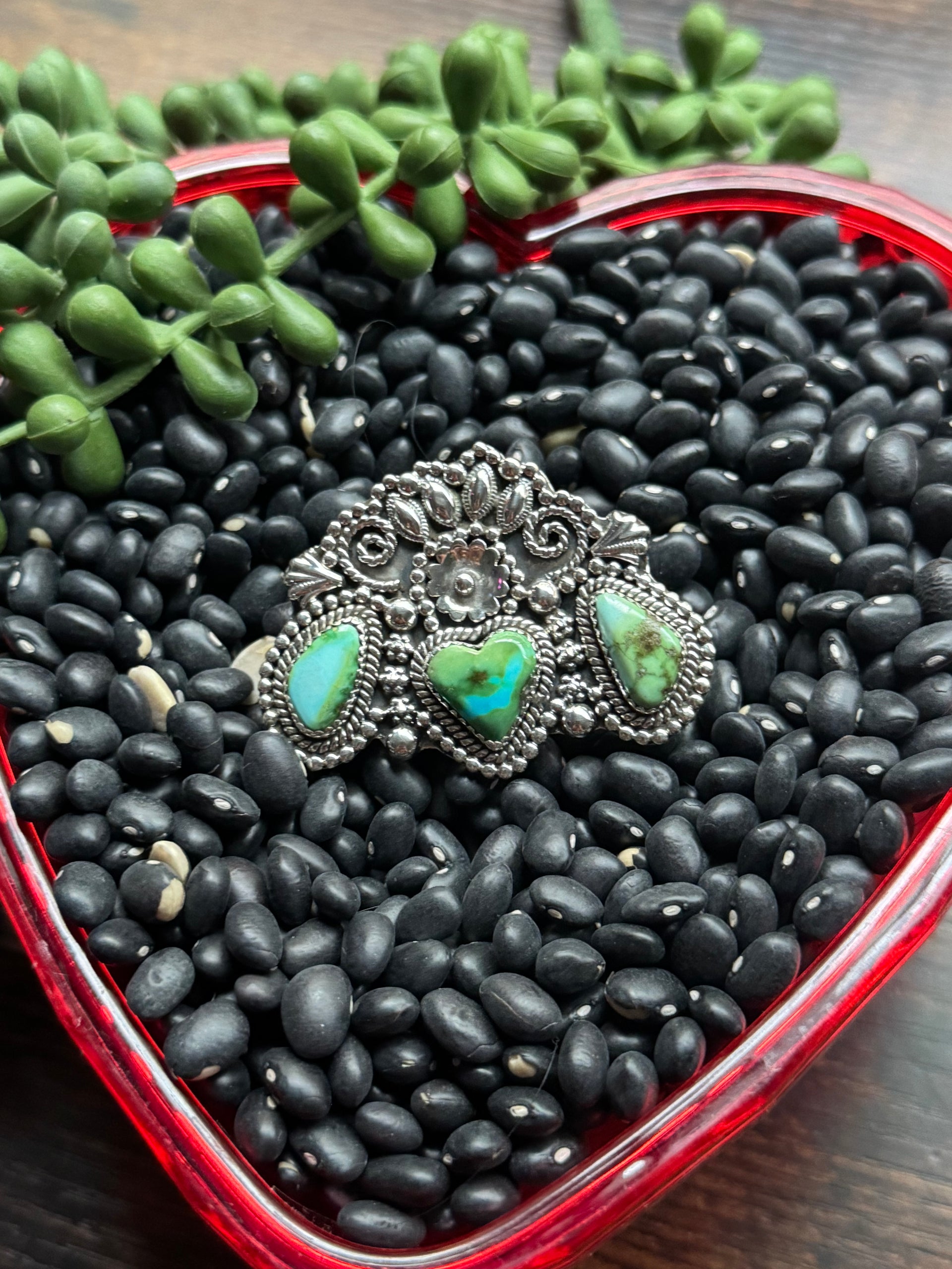 Southwest Handmade Sonoran Mountain Turquoise & Sterling Silver Adjustable Cluster Ring