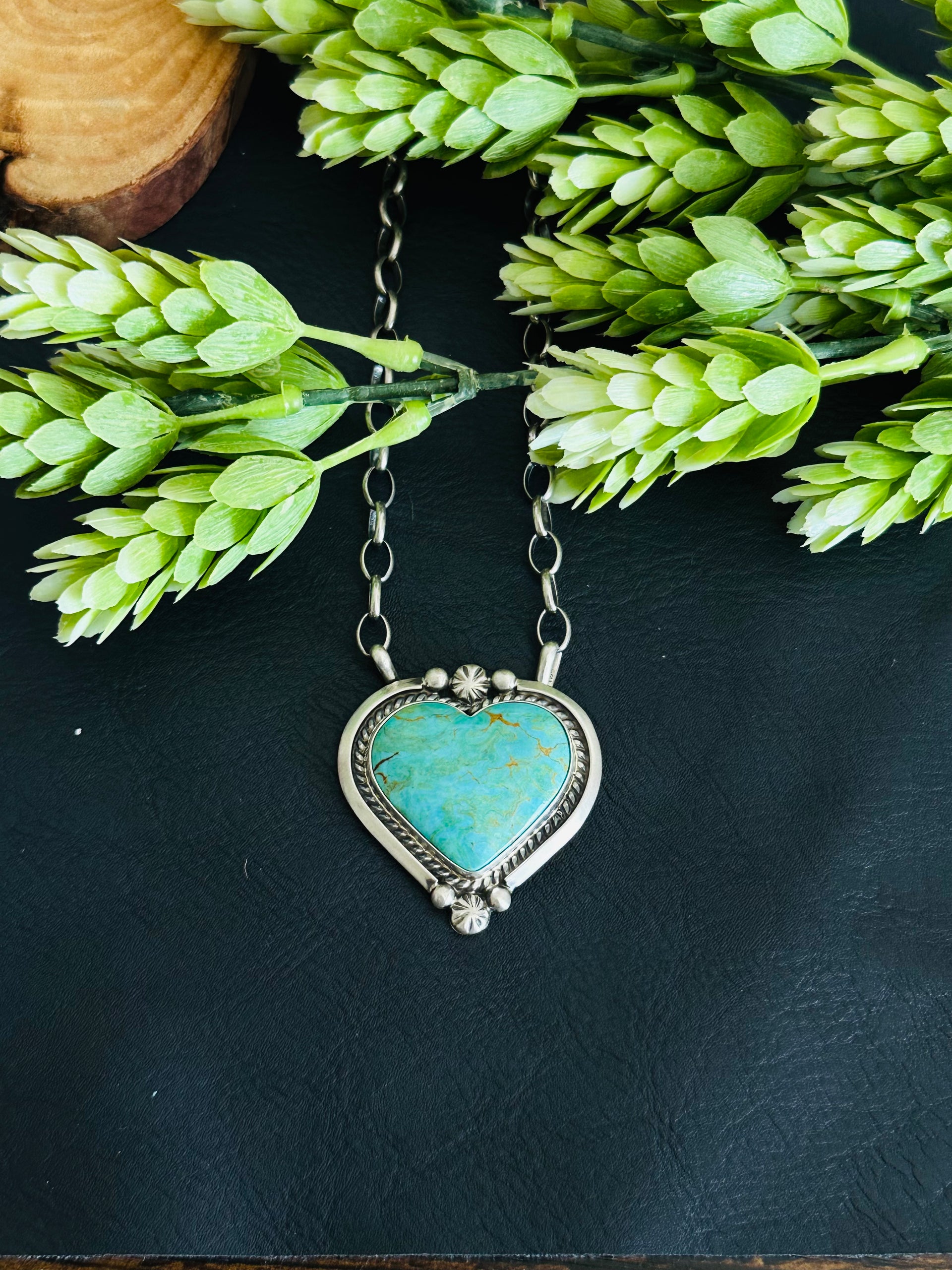 Alfred Martinez Kingman Turquoise & Sterling Silver Heart Necklace
