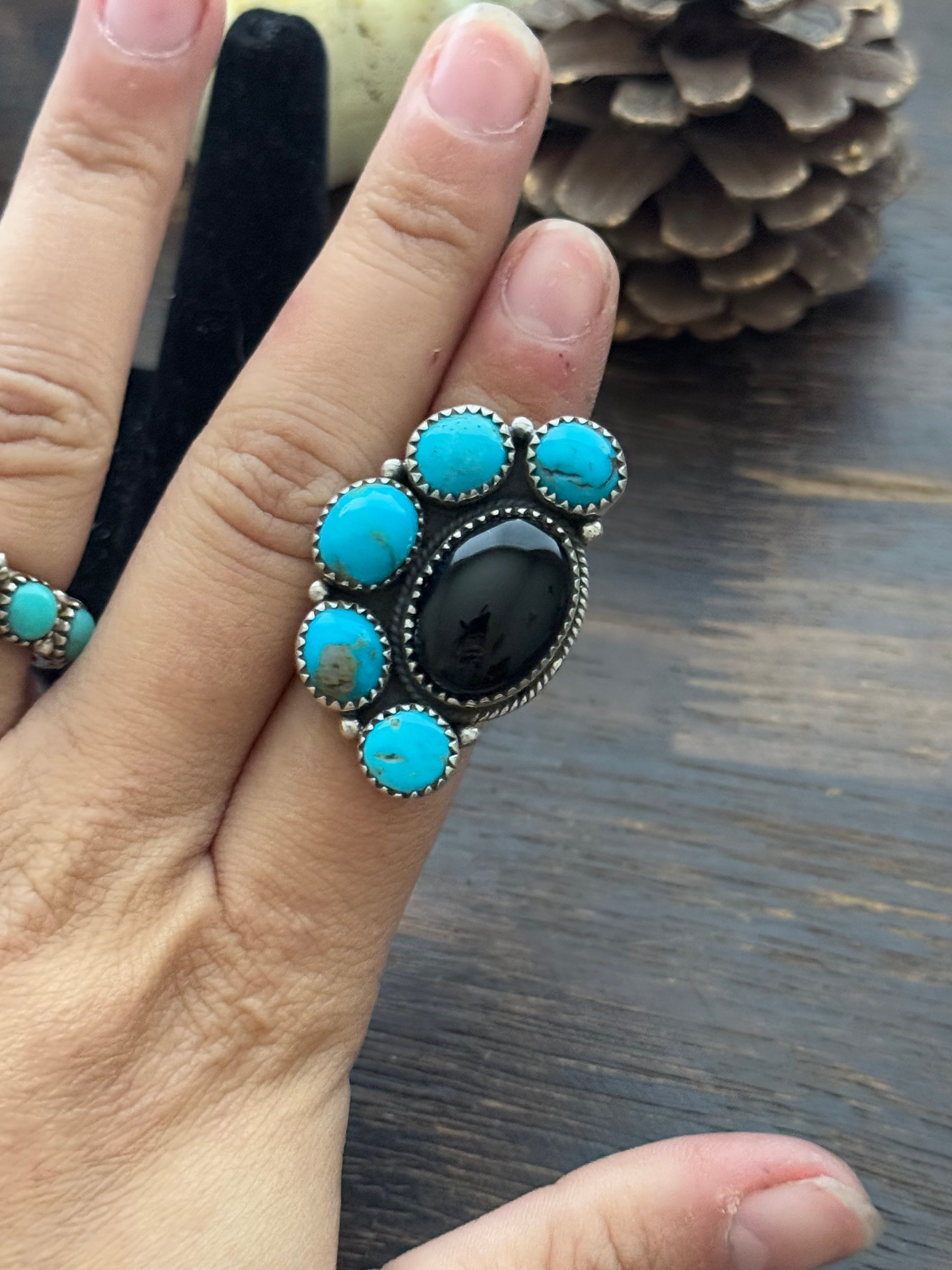 Navajo Made Multi Stone & Sterling Silver Adjustable Ring