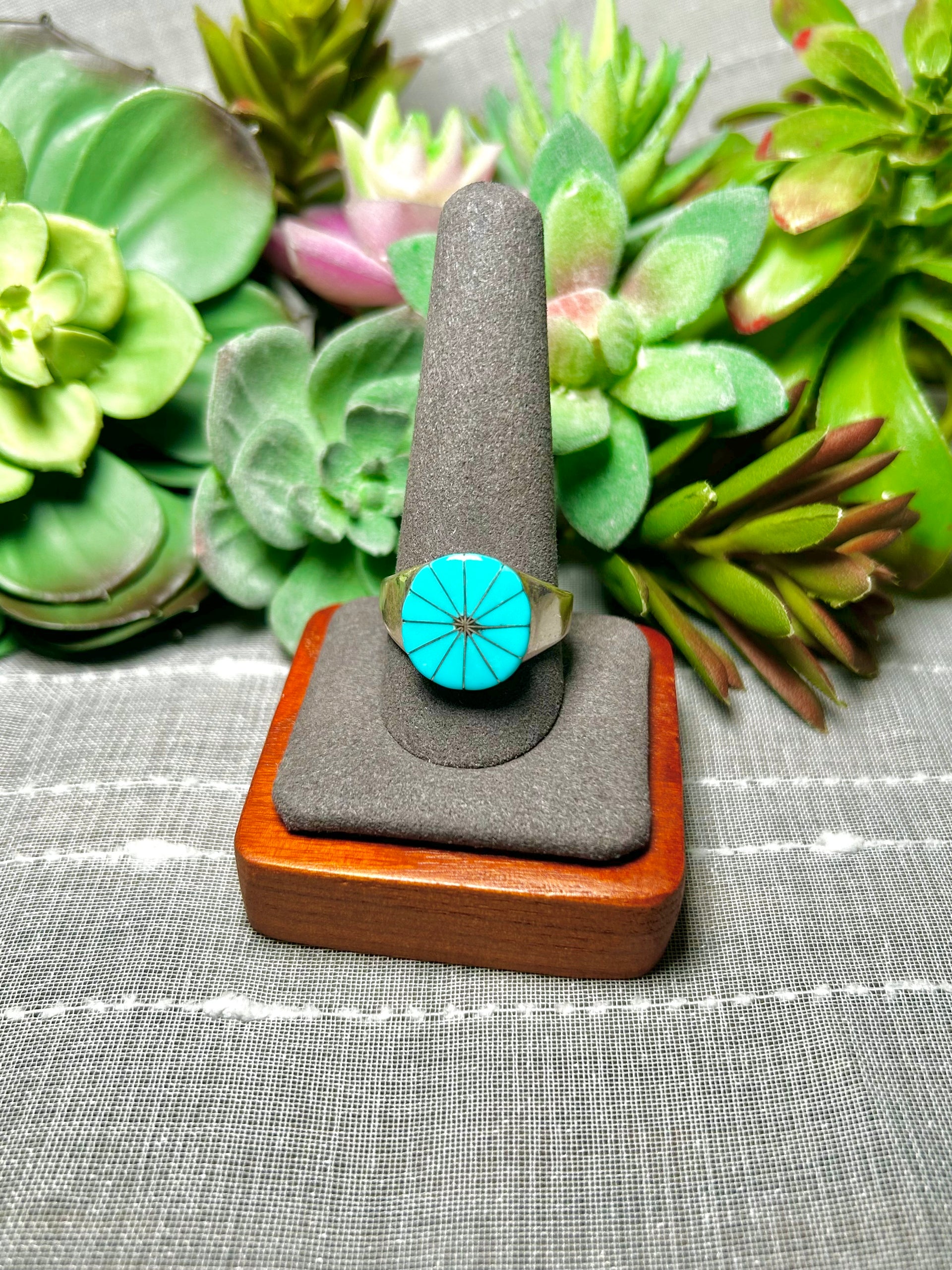 Navajo Made Kingman Turquoise & Sterling Silver Ring Size 11.25