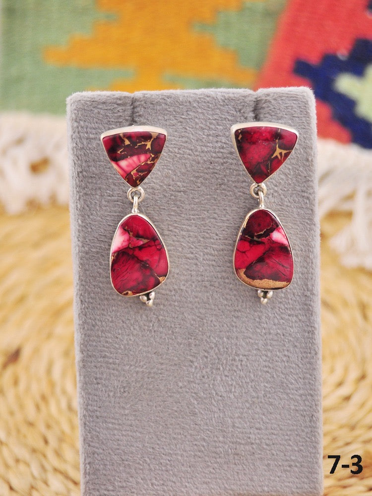 Southwest Made Rose Dahlia & Sterling Silver Dangle Earrings