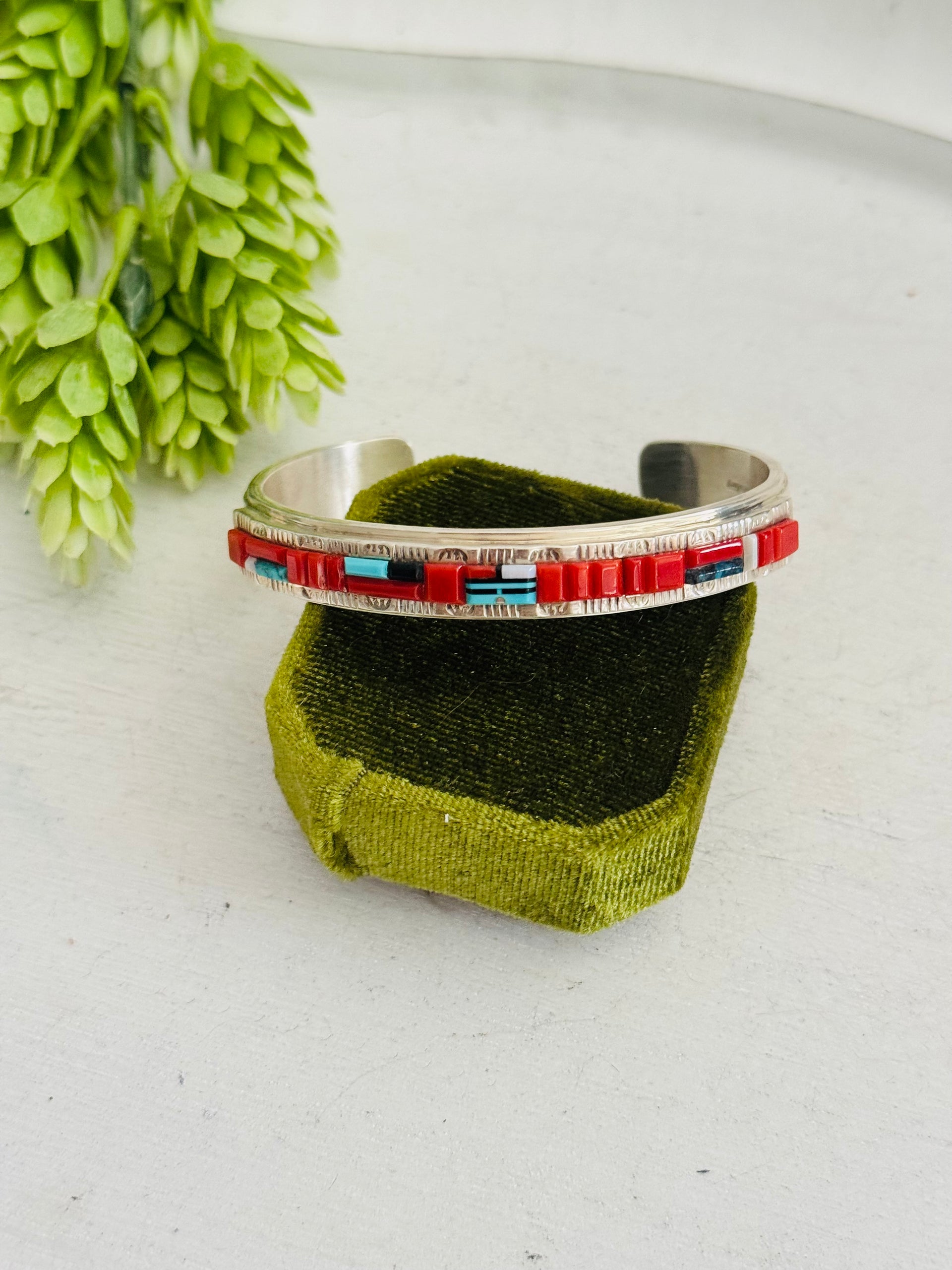 Vintage Wilbert Manning Multi Stone & Sterling Silver Cuff Bracelet