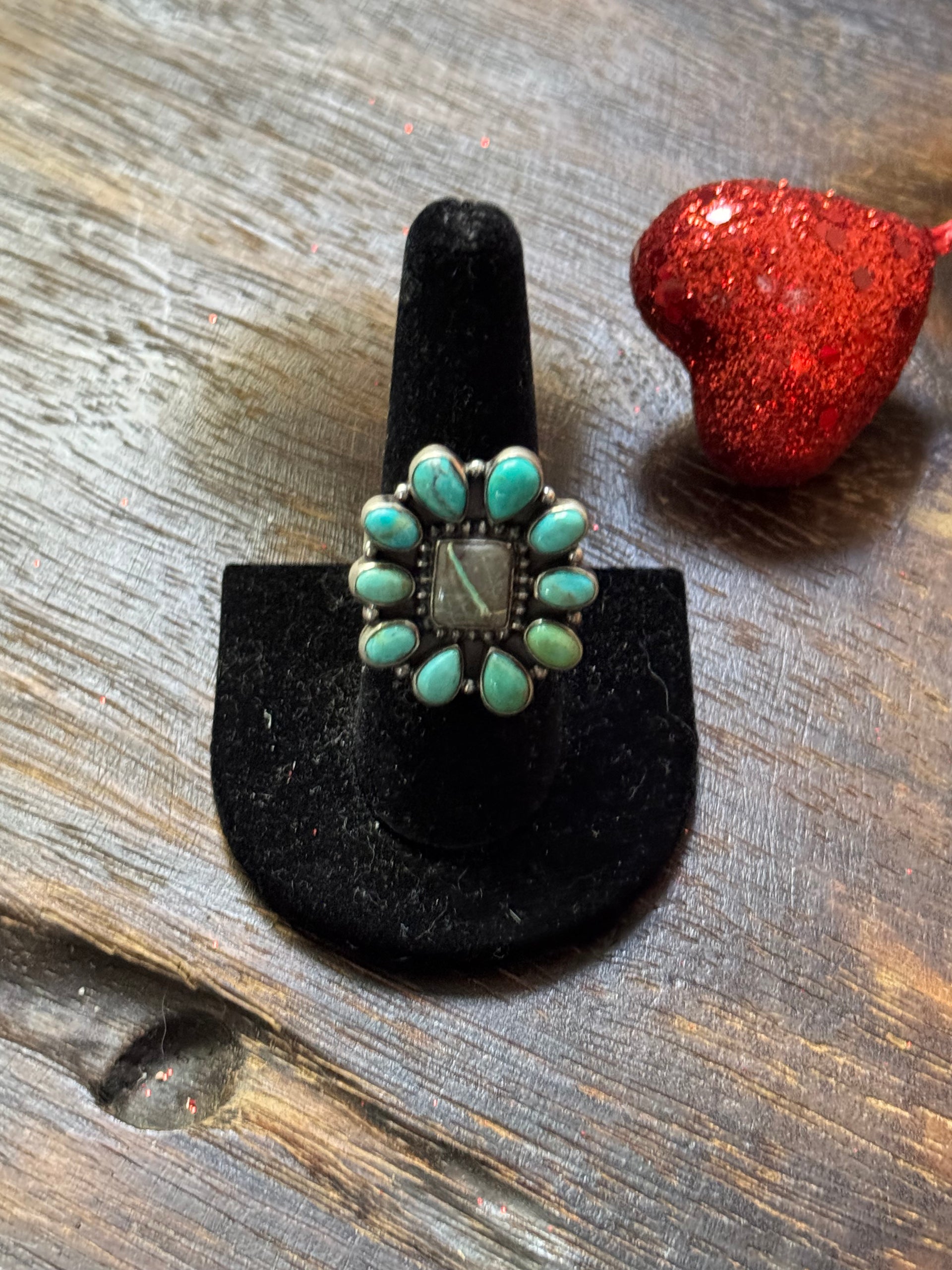 Southwest Handmade Multi Stone & Sterling Silver Adjustable Cluster Ring
