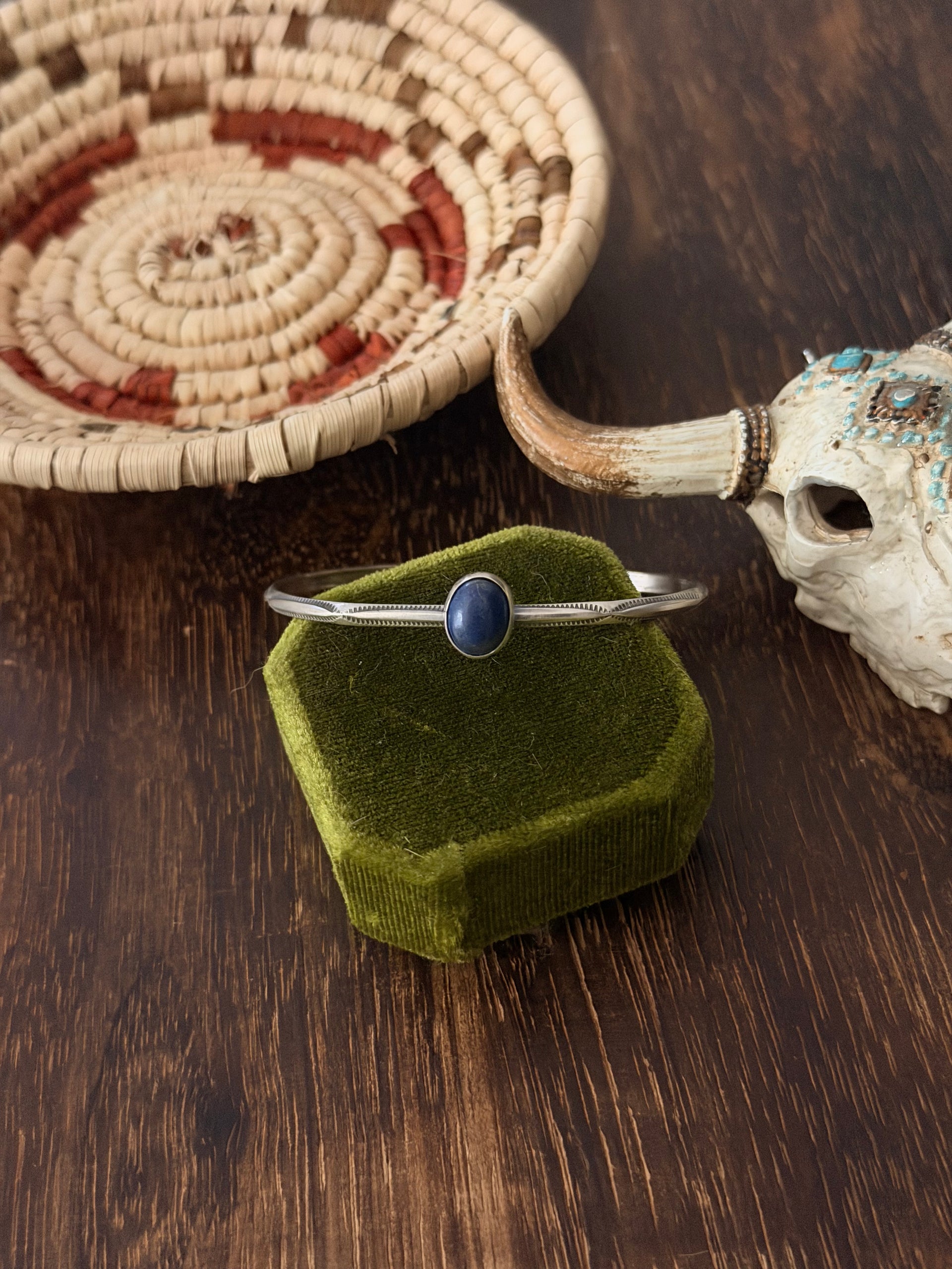 Navajo Made Lapis & Sterling Silver Cuff Bracelet