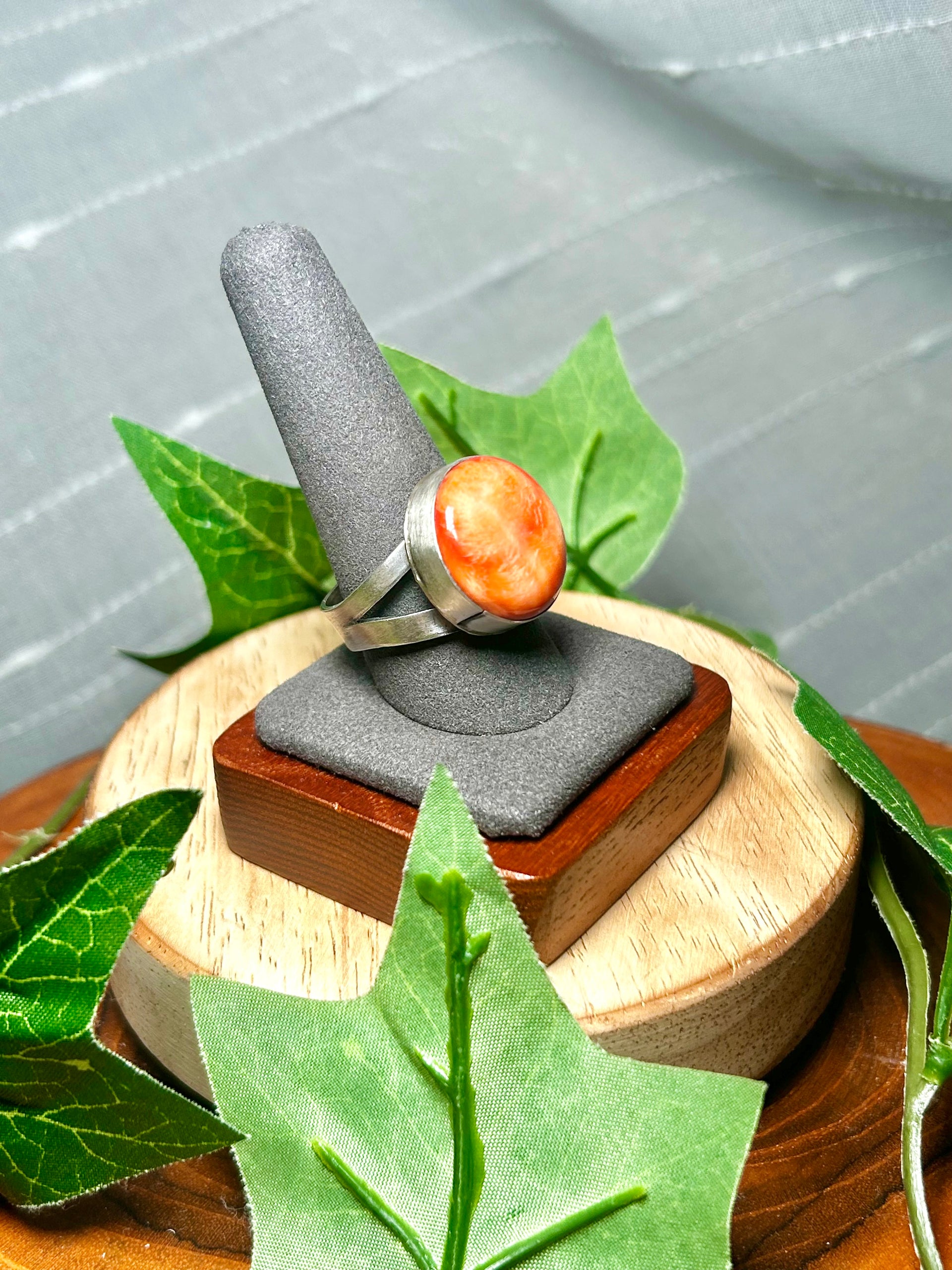 Antionette Martinez Spiny Oyster & Sterling Silver Adjustable Ring