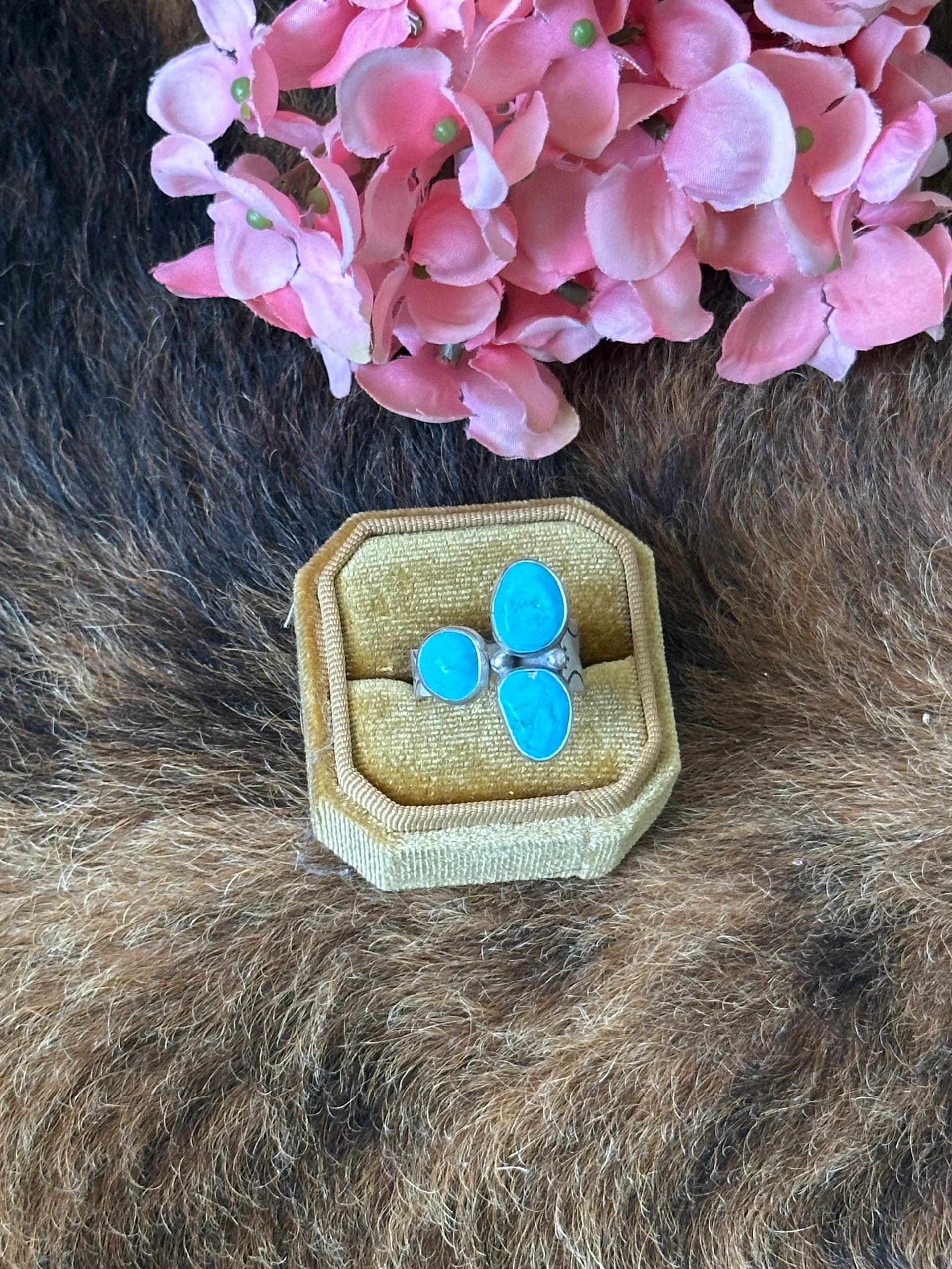 Navajo Made Kingman Turquoise & Sterling Silver Adjustable Ring