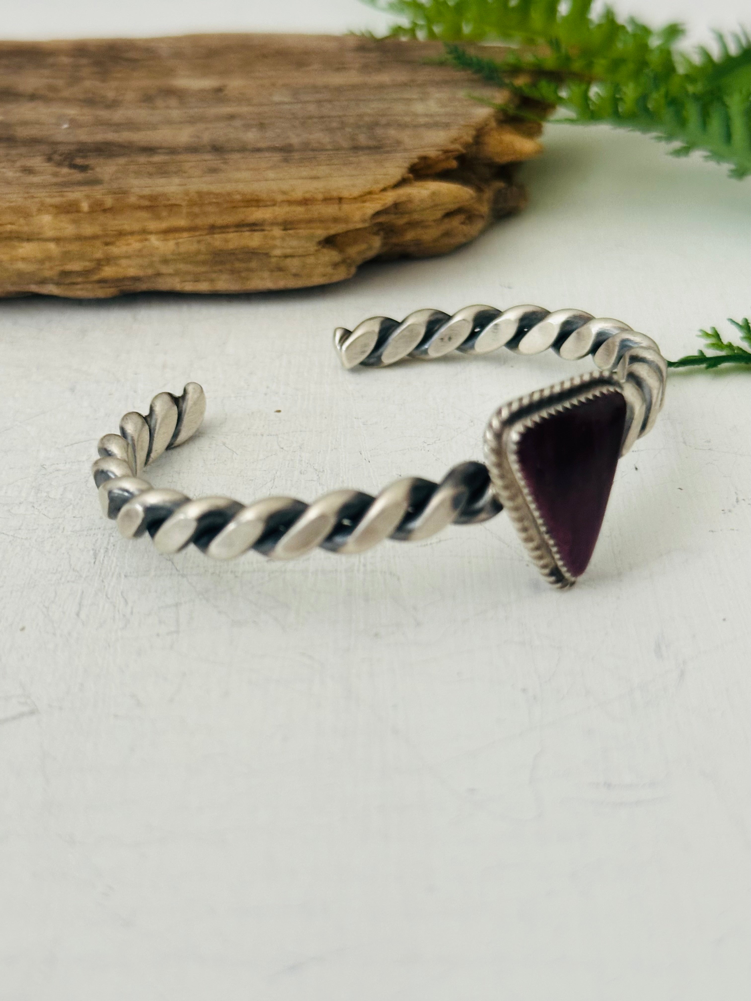 Navajo Made Purple Spiny Oyster & Sterling Silver Cuff Bracelet