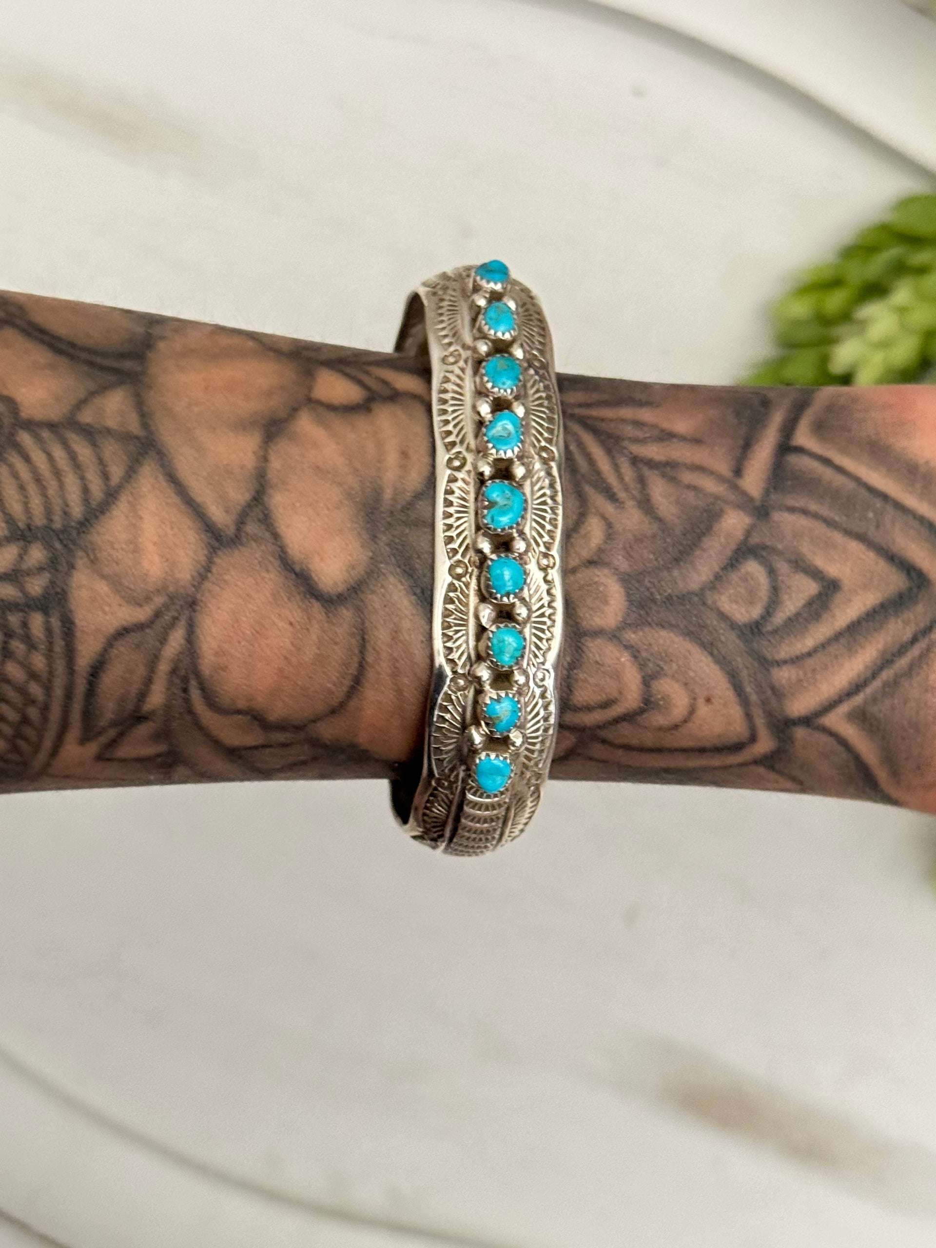 Navajo Made Kingman Turquoise & Sterling Silver Cuff Bracelet
