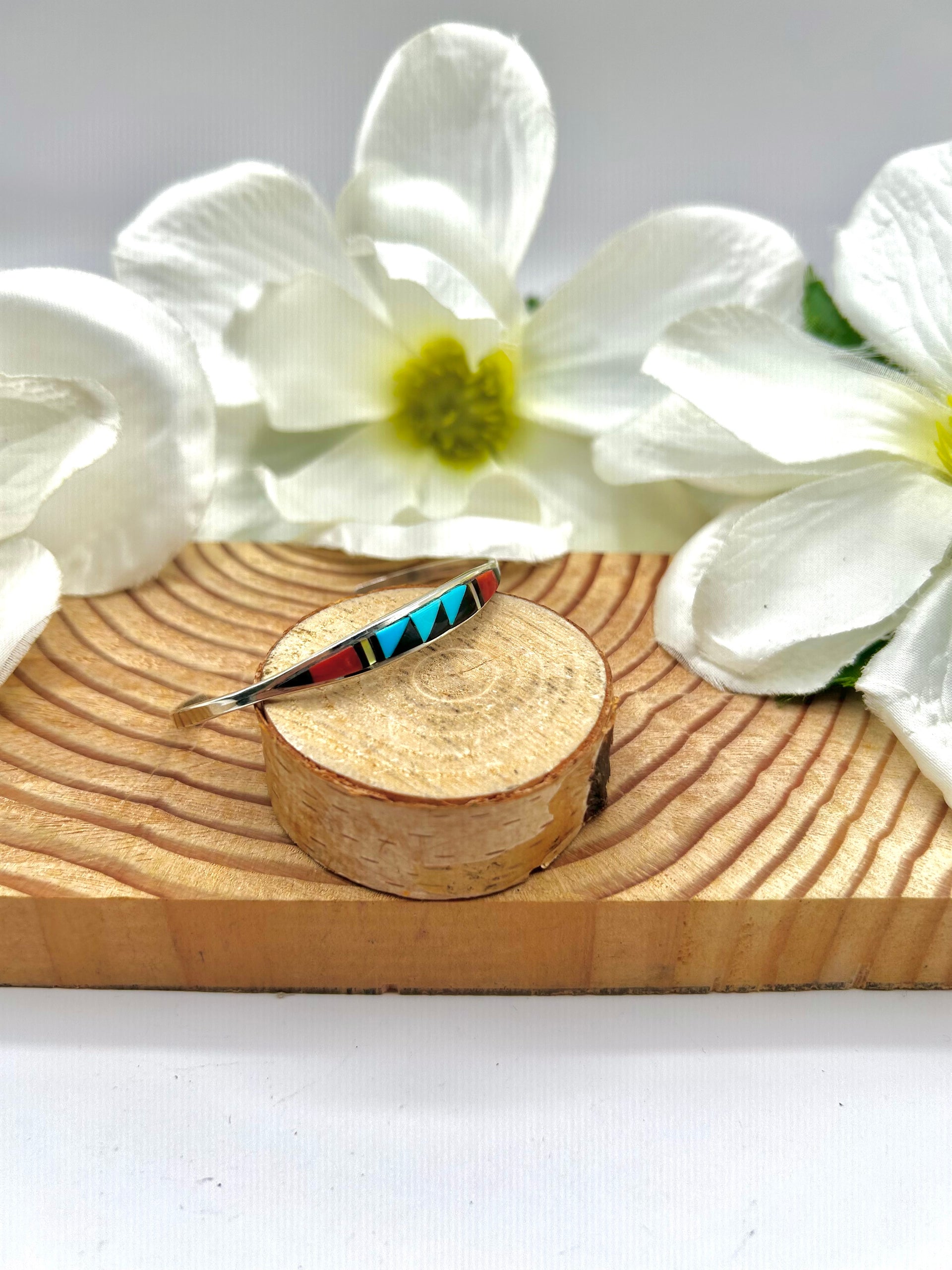 Zuni Made Multi Stone & Sterling Silver Cuff Bracelet