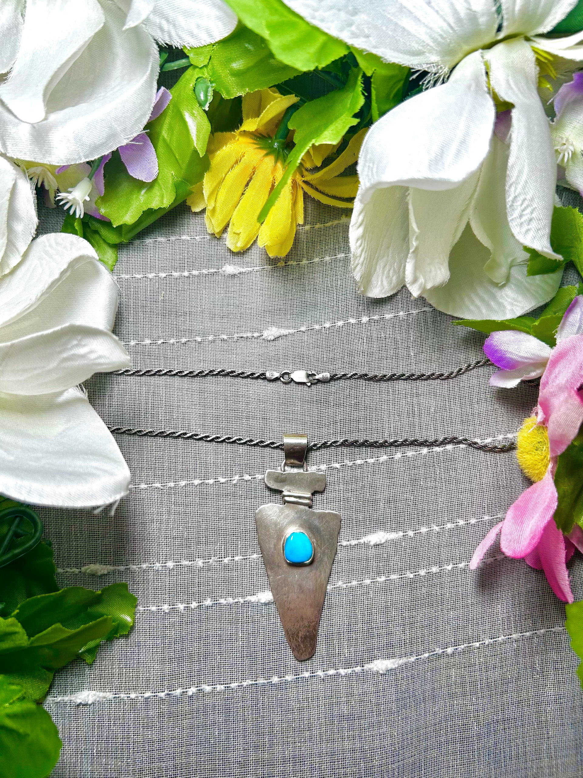 Navajo Made Kingman Turquoise & Sterling Silver Necklace