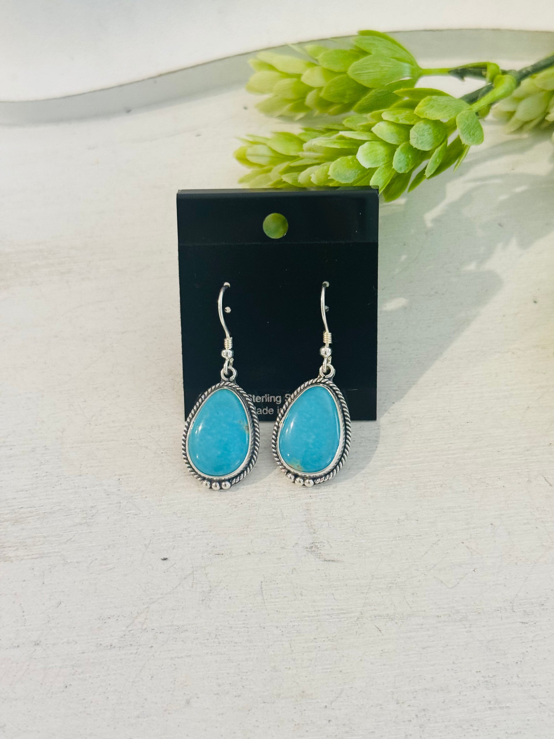 Southwest Made Kingman Turquoise & Sterling Silver Dangle Earrings