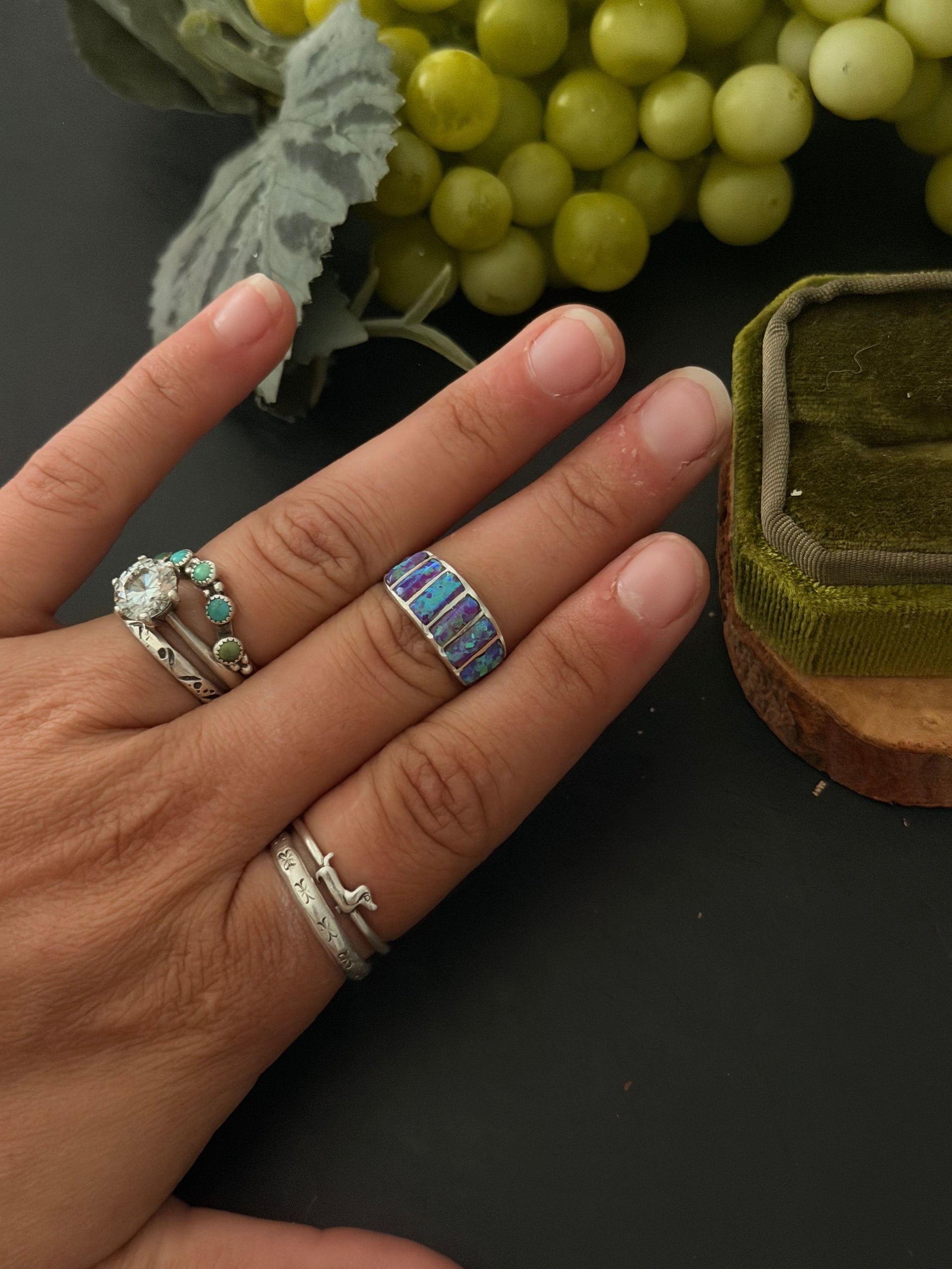 Navajo Made Opal & Sterling Silver Ring Size 6.75