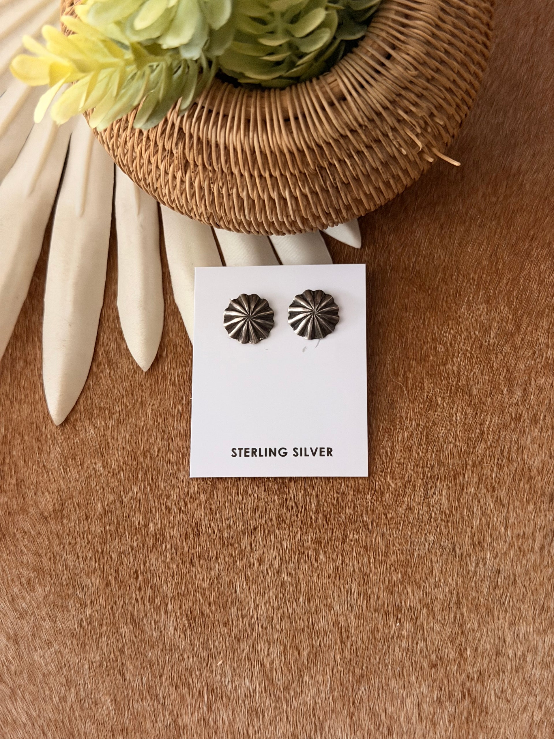 Navajo Made Sterling Silver Post Concho Earrings