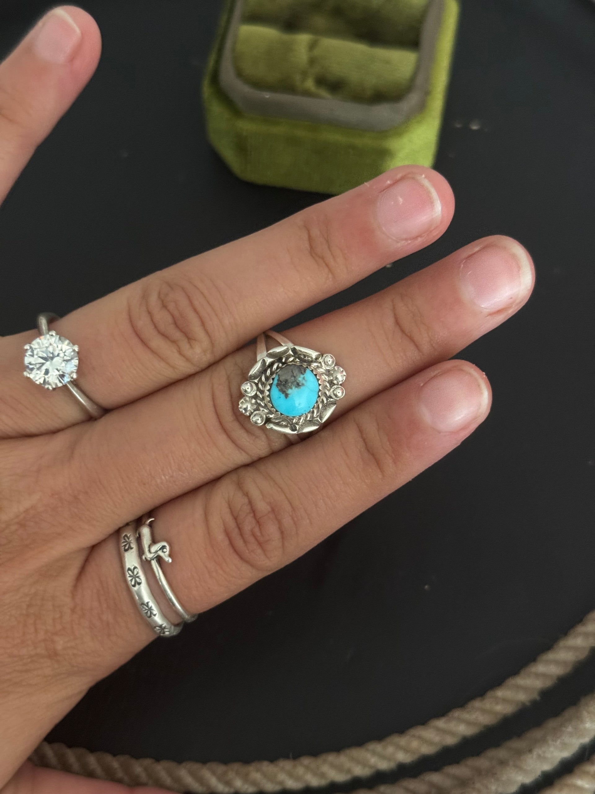 Navajo Made Kingman Turquoise & Sterling Silver Ring Size 8